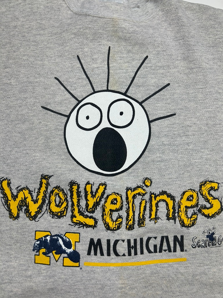 Vintage 1993 Michigan Wolverines Scared Guy NCAA Collegiate Sweatshirt Size Large 90s