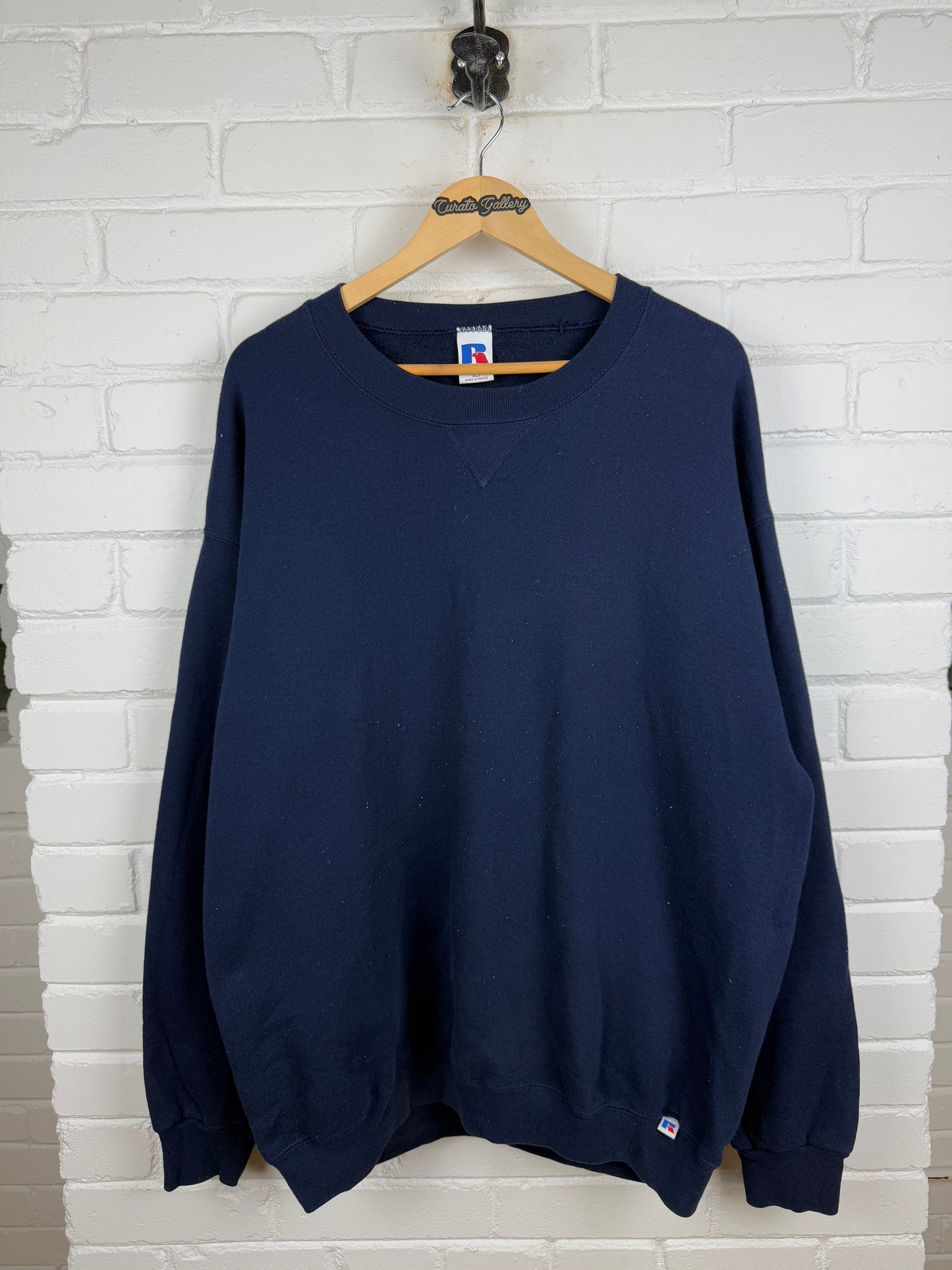 Vintage 90s Russell Athletic Blank Crewneck Sweatshirt Size XLT Navy Blue