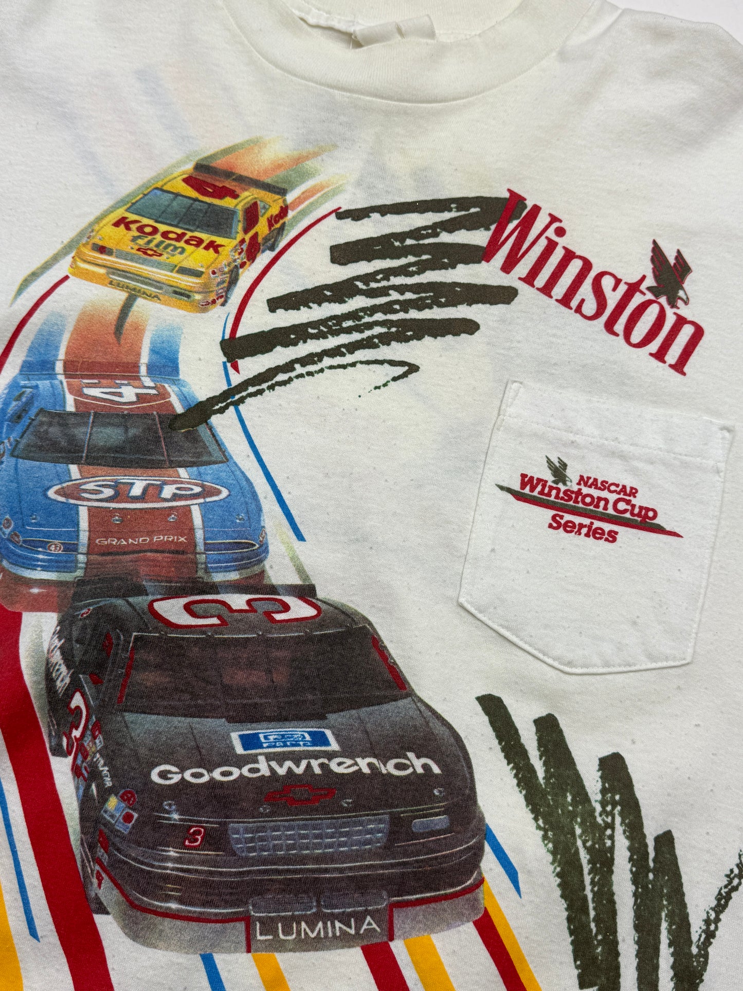 Vintage 1992 NASCAR Winston Cup Series Racing Pop Art Pocket T Shirt Size XL