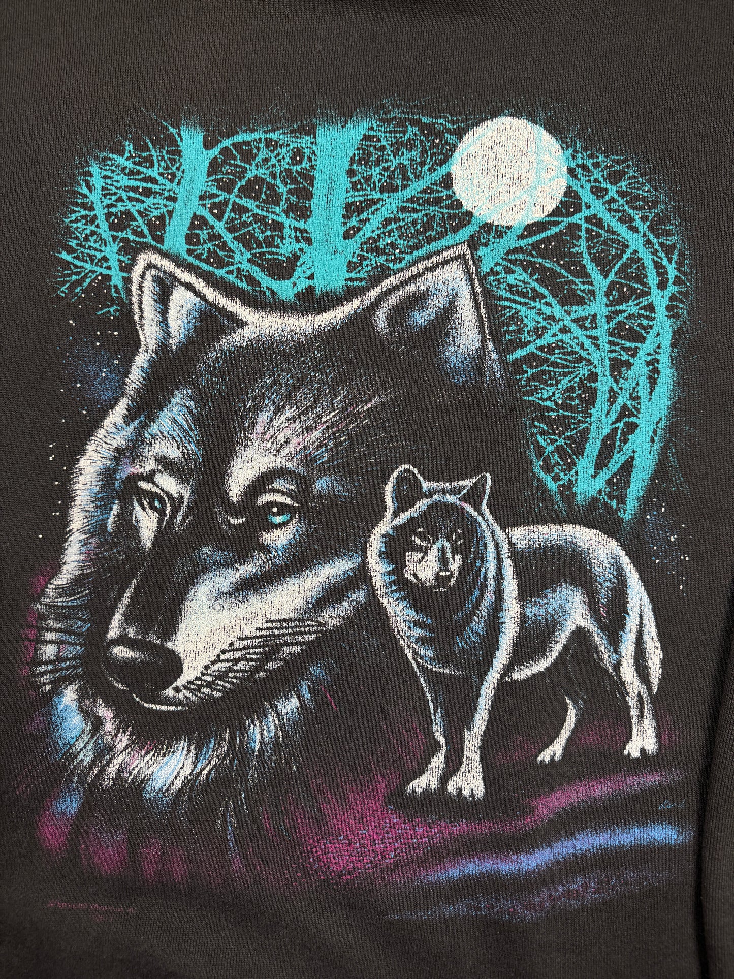 Vintage 90S Wolf Full Moon Art Nature Wilderness Graphic Sweatshirt Size XXL