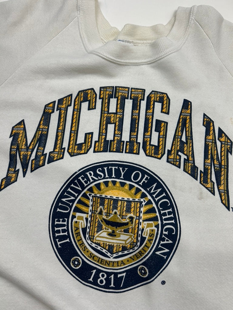 Vintage 80s/90s Michigan Wolverines Iniversity Crest Arc Spell Out Sweatshirt Size XL
