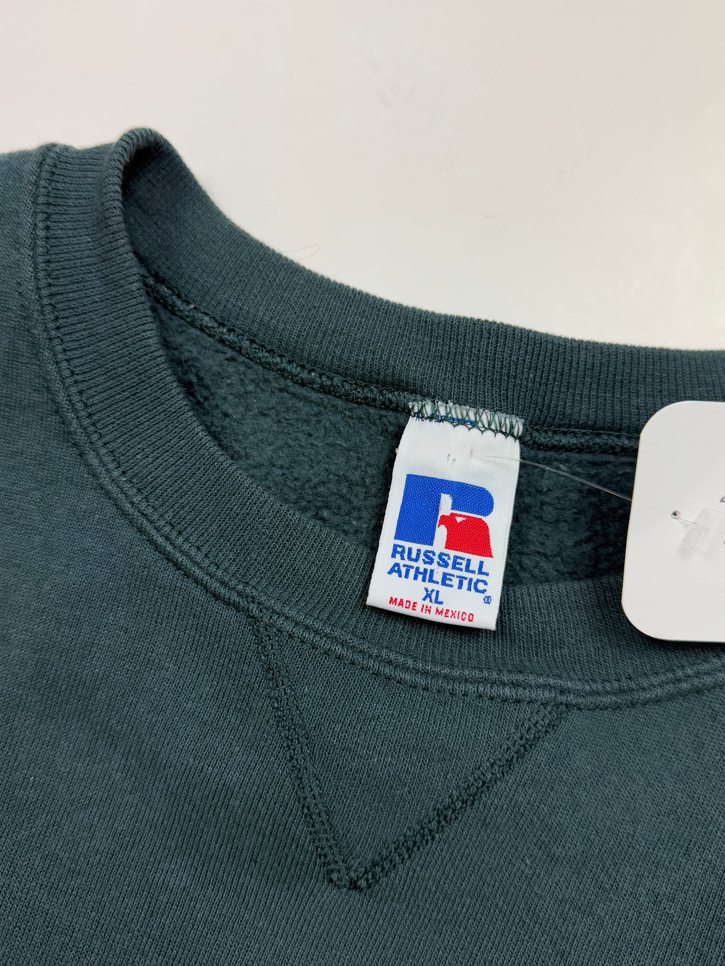 Vintage Russell Athletic Cropped Boxy Fit Blank Crewneck Sweatshirt Size XL Dark Blue Green