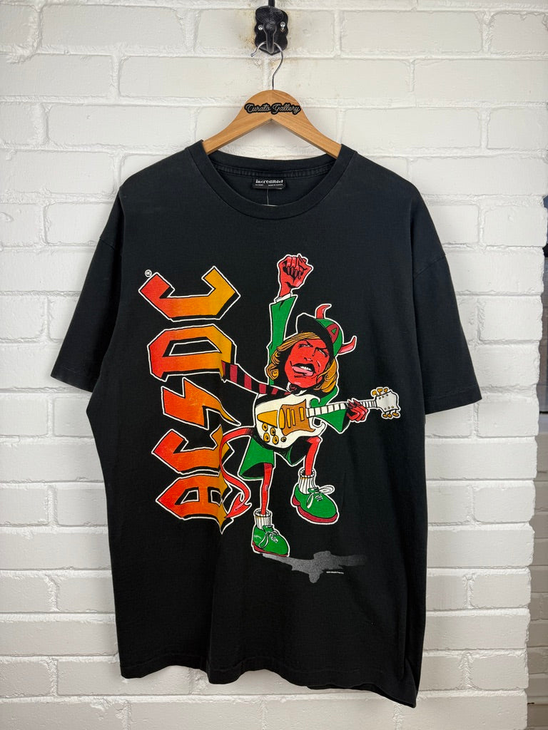 Vintage 2000 AC/DC Brian Johnson Devil Graphic Rock And Roll Band Music T Shirt Size XXL