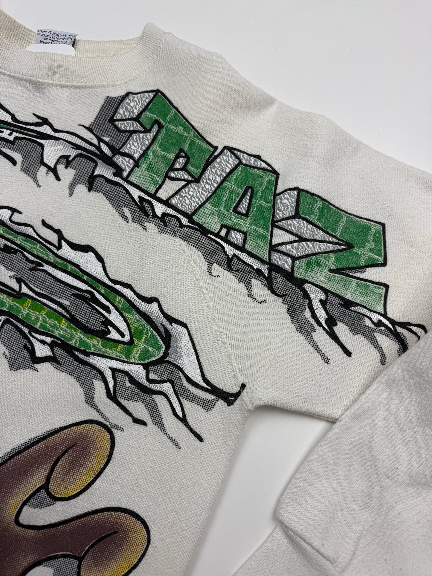 Vintage 1996 Looney Tunes Taz Grafiti Tear All Over Print Crewneck Sweatshirt Size M 90s