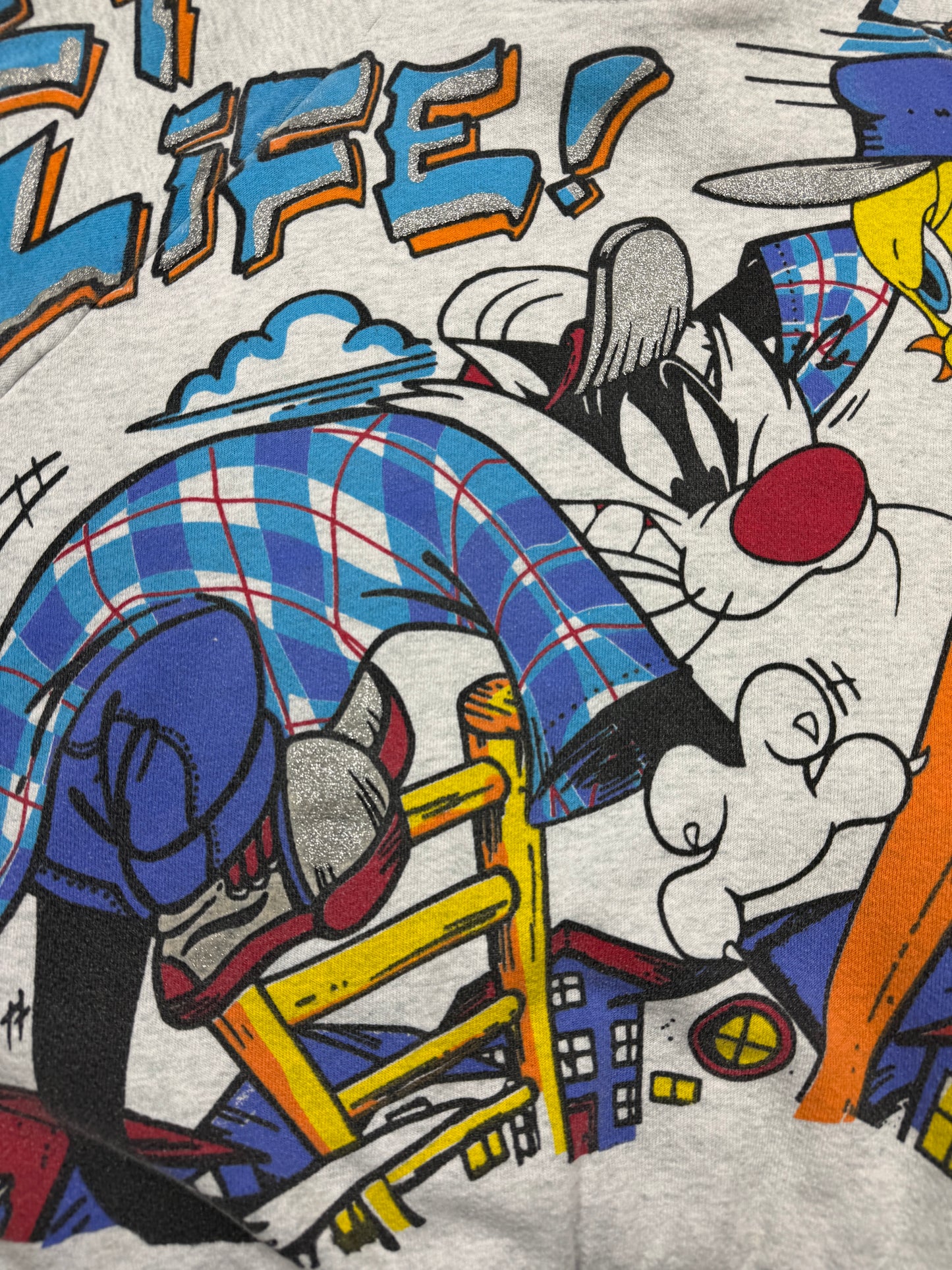 Vintage 1996 Looney Tunes Tweety Bird And Sylvestre Get A Life All Over Print Sweatshirt Size XL 90s
