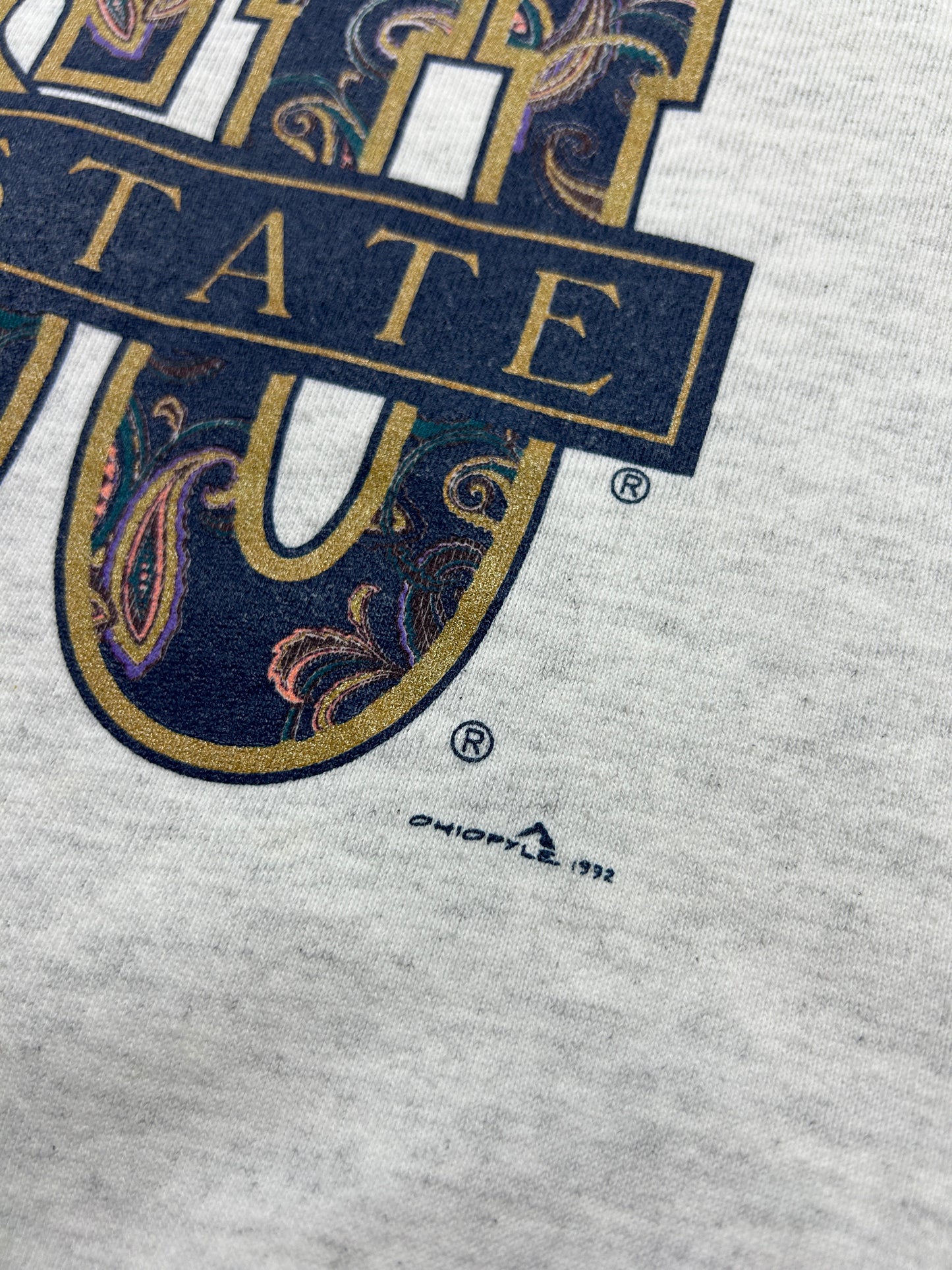 Vintage 1992 Penn State Nittany Lions Paisley Print Front & Back Graphic Sweatshirt Size XL 90s