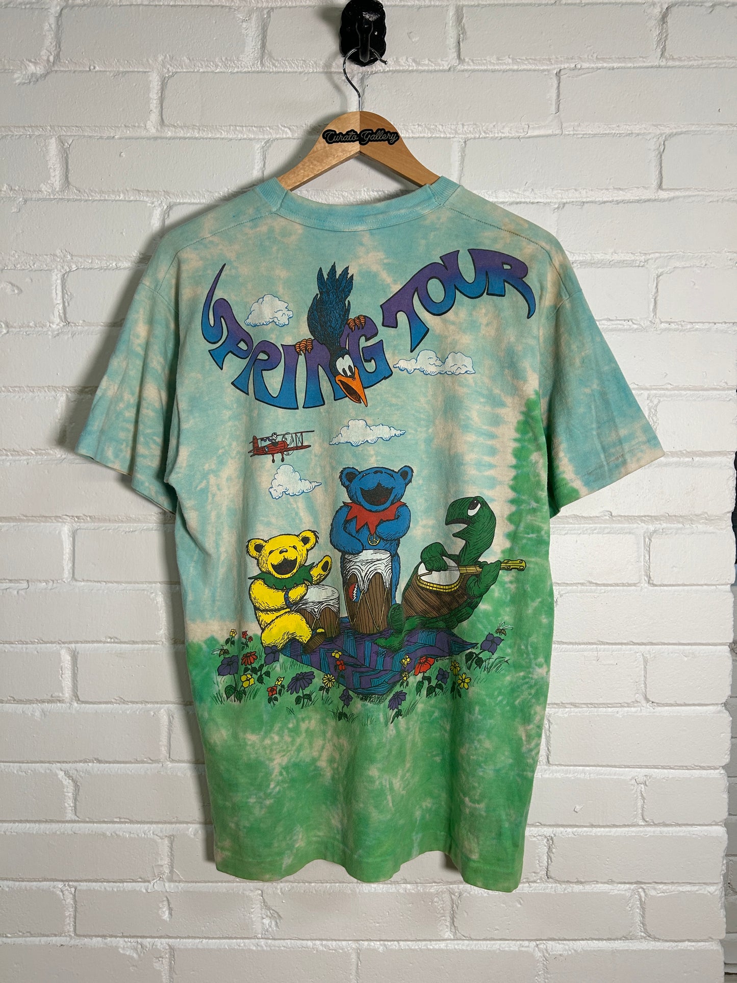 Vintage 1992 Grateful Dead Spring Tour Dancing Bears Tie-Dye Liquid Blue T-Shirt Size L 90s