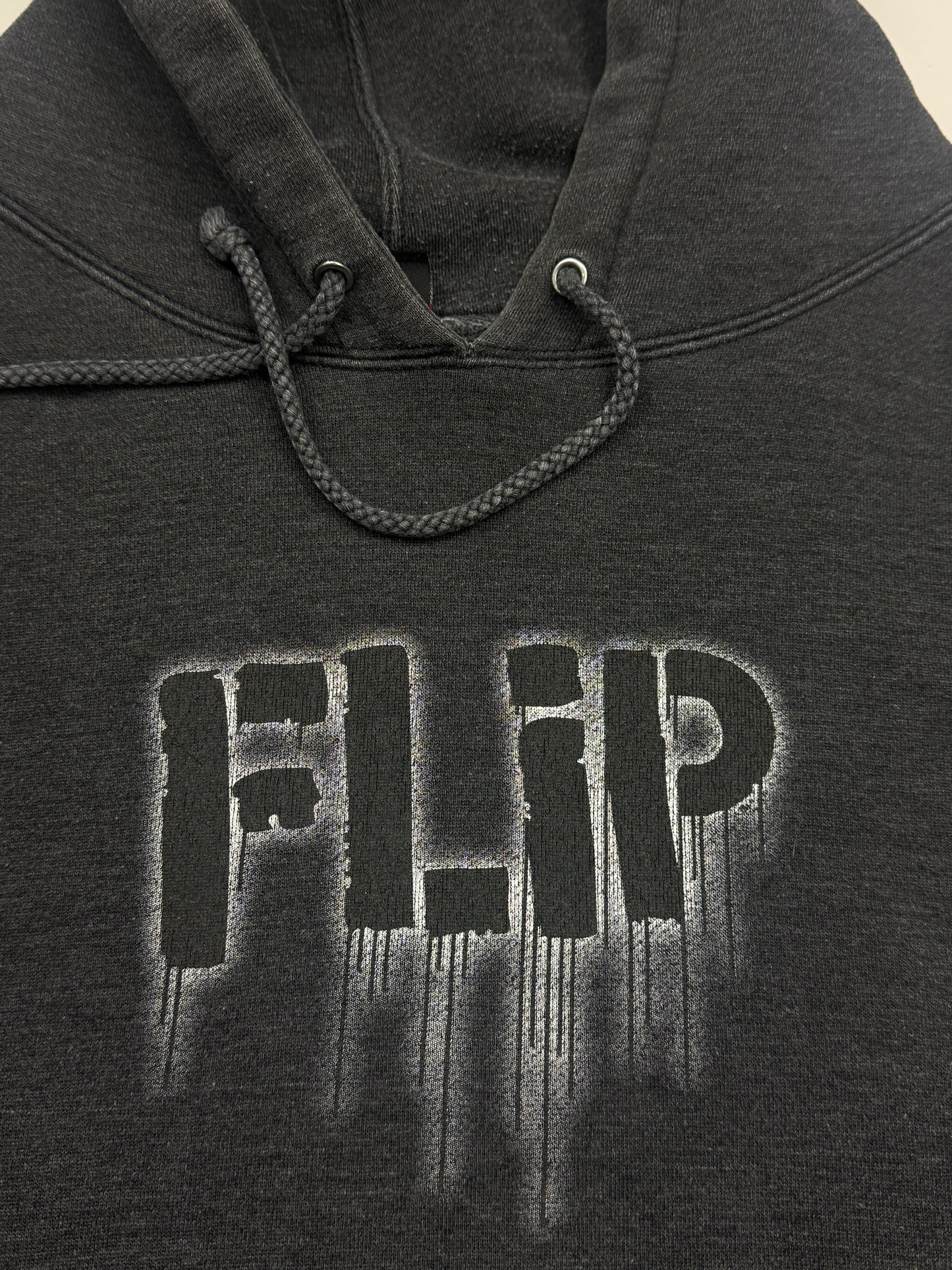 Vintage Y2K Flip Skateboard Spell Out Grafitti Drip Graphic Skateboard Hooded Sweatshirt Size L