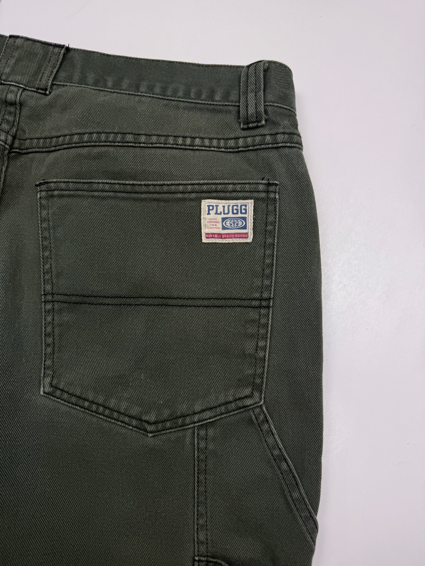 Vintage Y2K Plugg Double Knee Utility Pocket Baggy Carpenter Style Denim Pants Size 37W