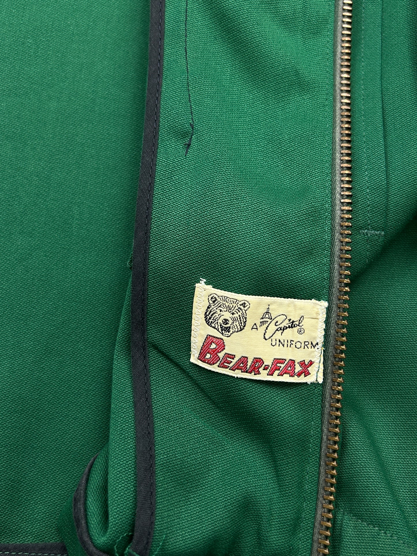 Vintage 70s/80s Bear Fax Chain Stitched Mechanic Style Light Jacket Size M Green