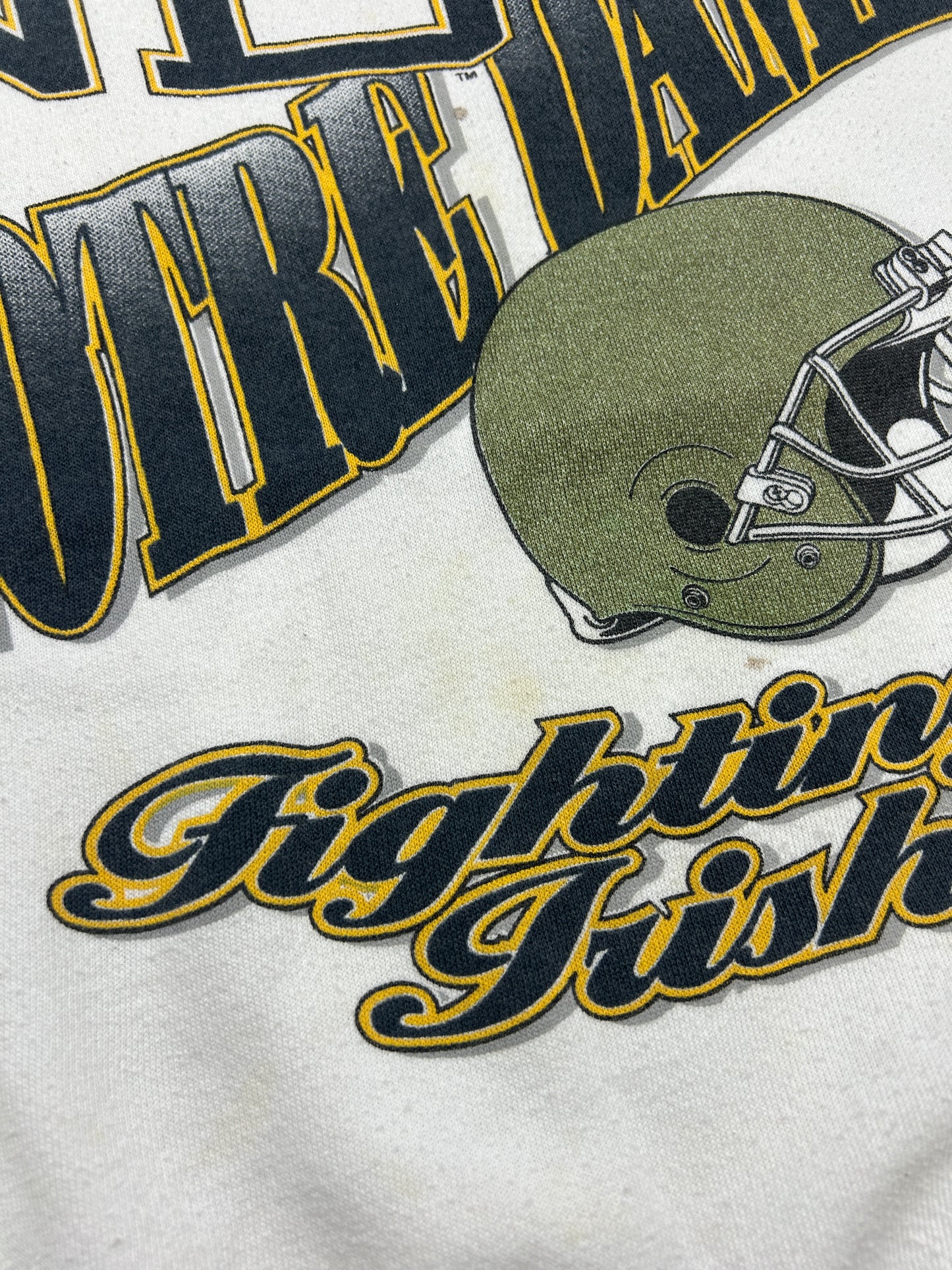 Vintage 90s Notre Dame Fighting Irish Football Spell Out NCAA Sweatshirt Size XXL