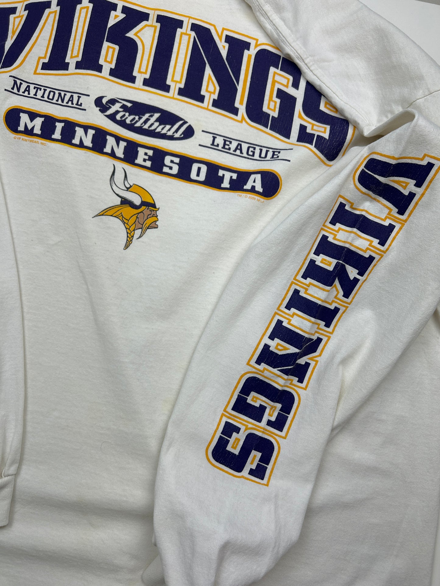 Vintage 2000 Minnesota Vikings Sleeve Spell Out NFL CSA Long Sleeve T Shirt XL