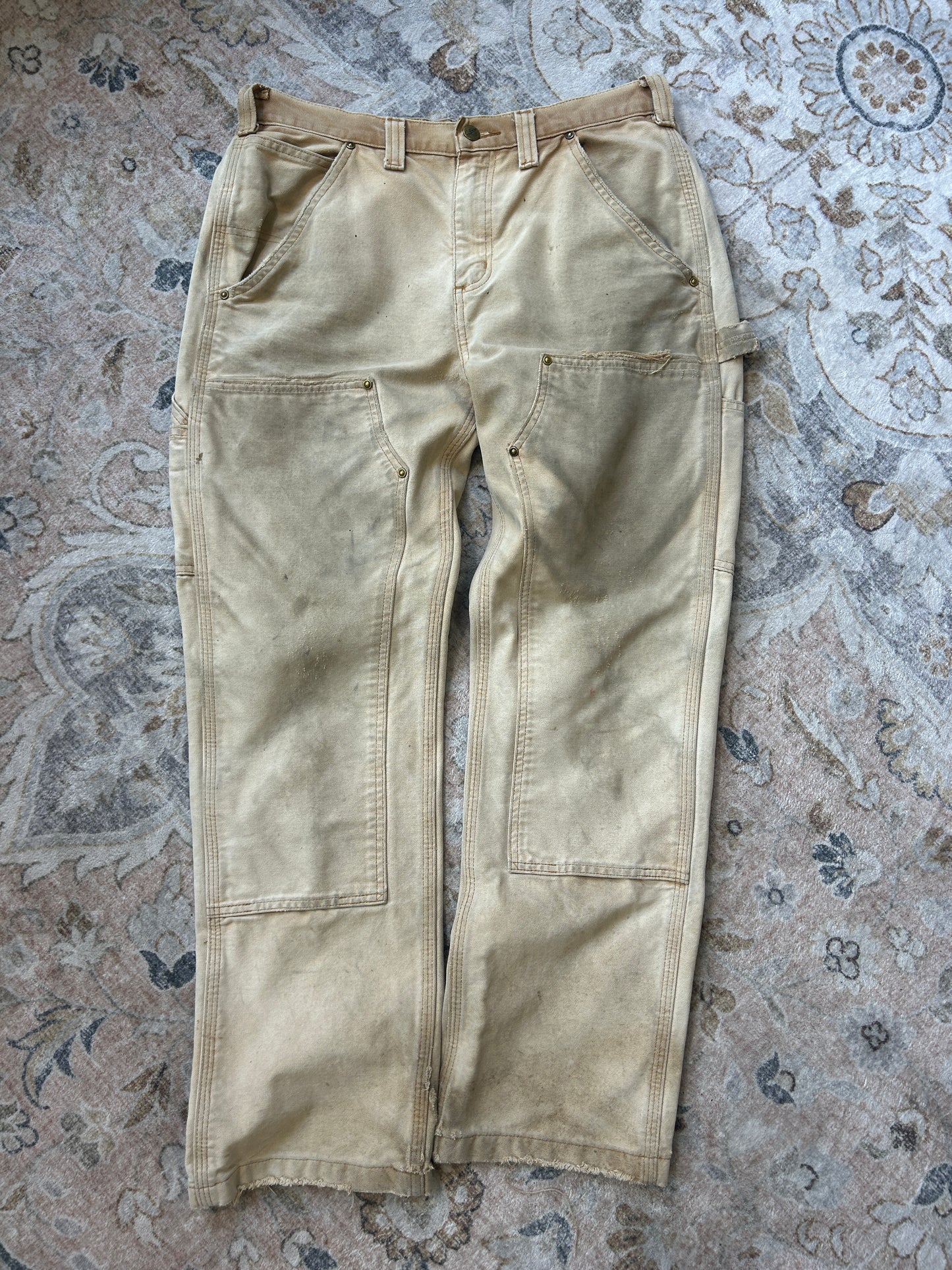 Carhartt Canvas Work-Wear Double Knees Relaxed Fit Pants Size 32W Beige
