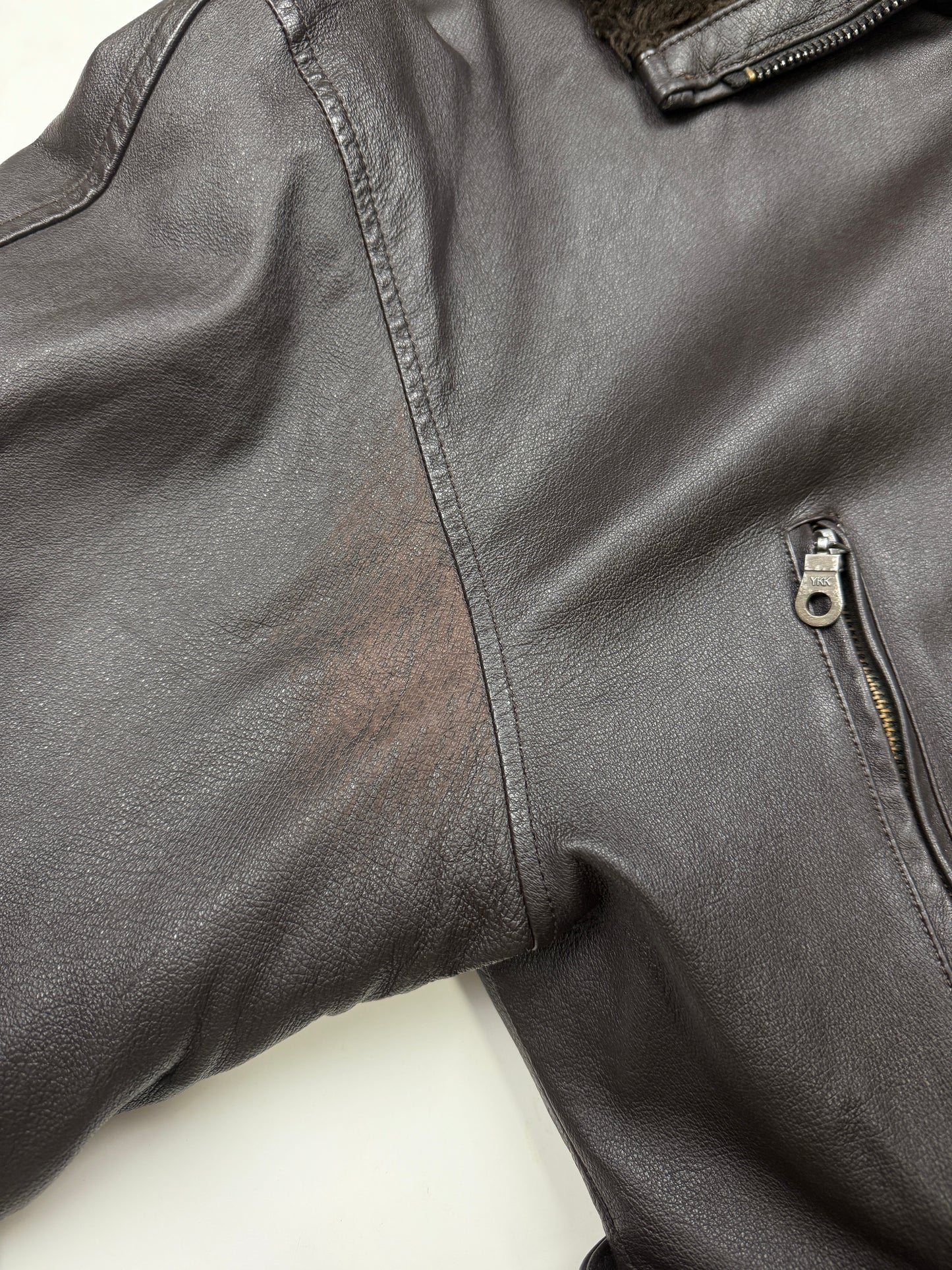 Vintage 90s Dimension Leather Faux Sherling Leather Bomber Jacket Size XL