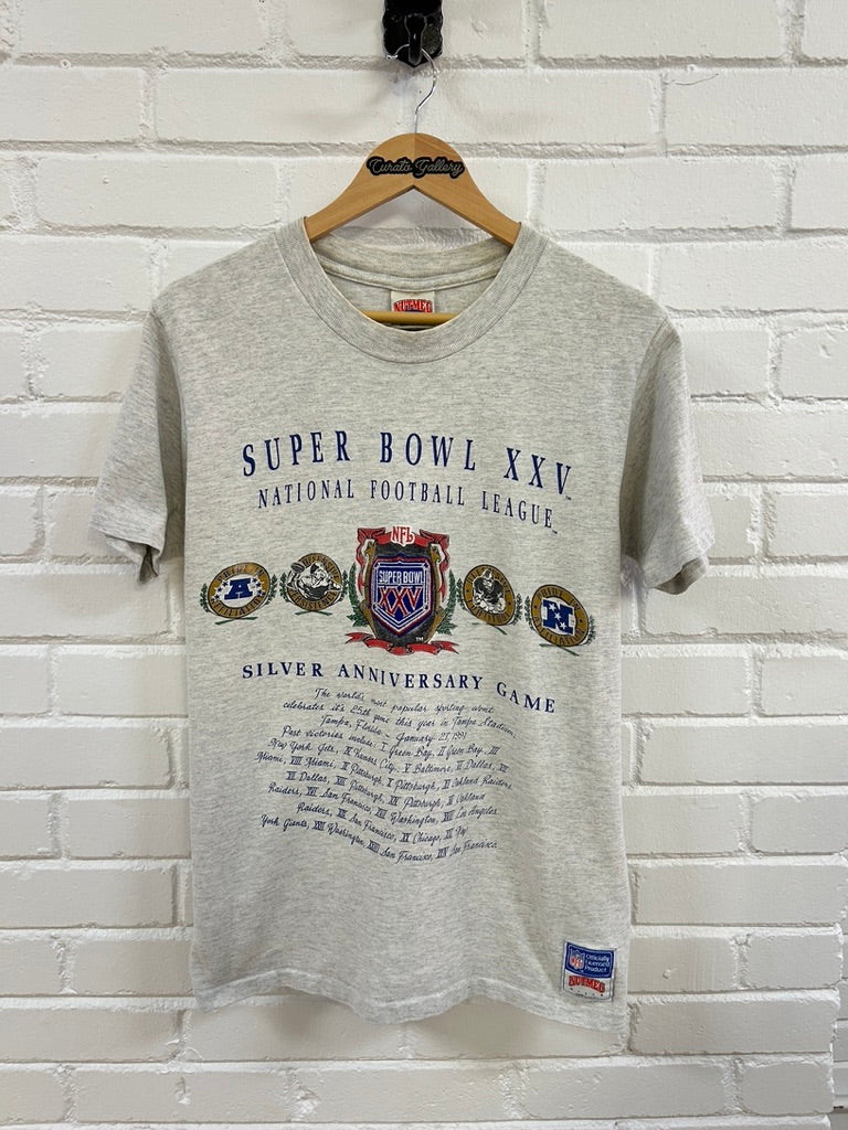 Vintage 1991 Super Bowl XXV Silver Anniversary Game NFL Nutmeg T Shirt Size M 90s