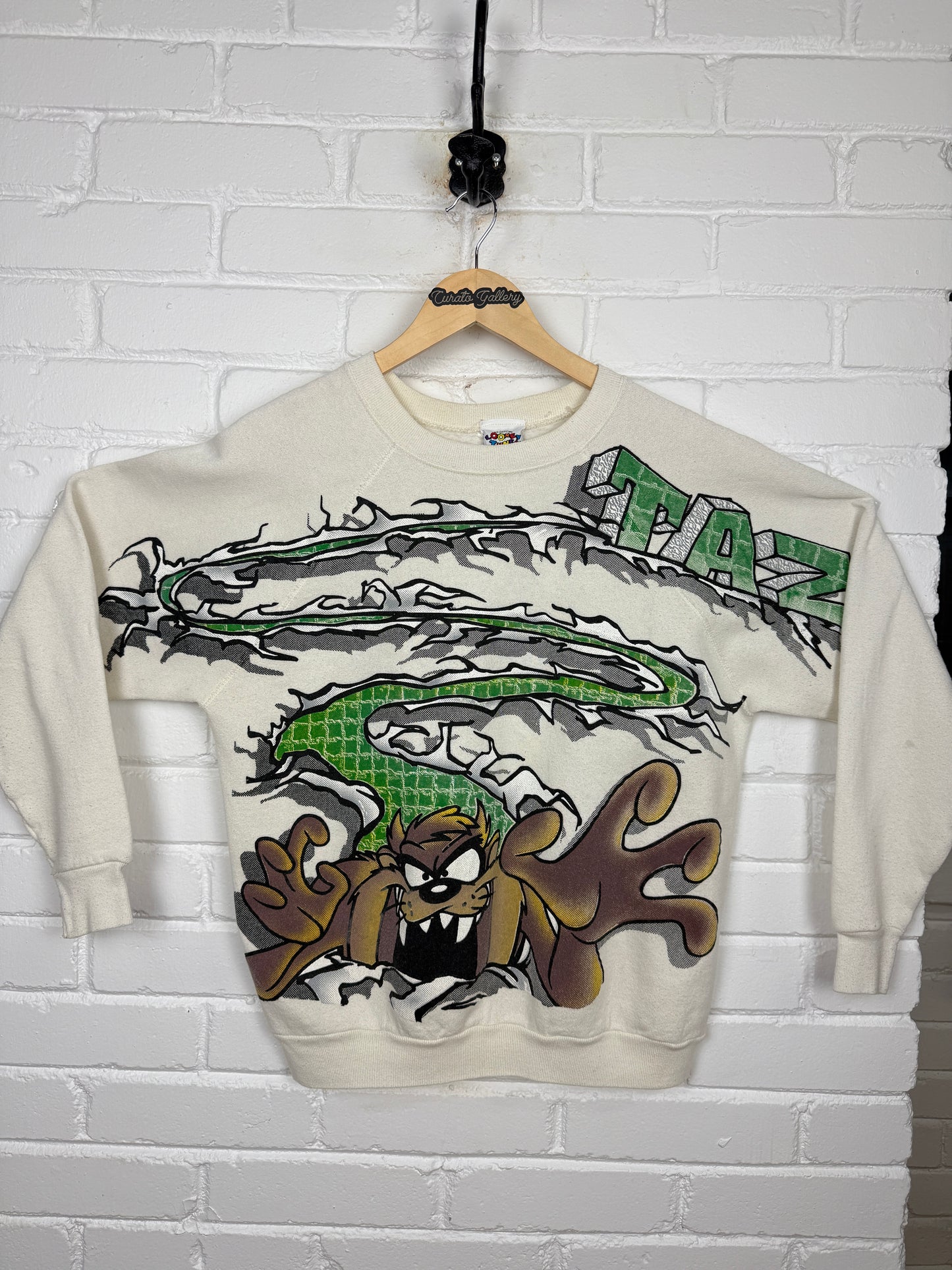 Vintage 1996 Looney Tunes Taz Grafiti Tear All Over Print Crewneck Sweatshirt Size M 90s