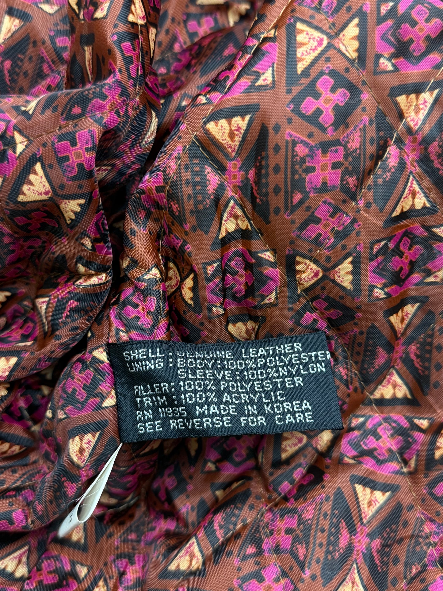 Vintage 90s Mixed Blues Quilted Lined Leather Aviator Bomber Jacket M Brown