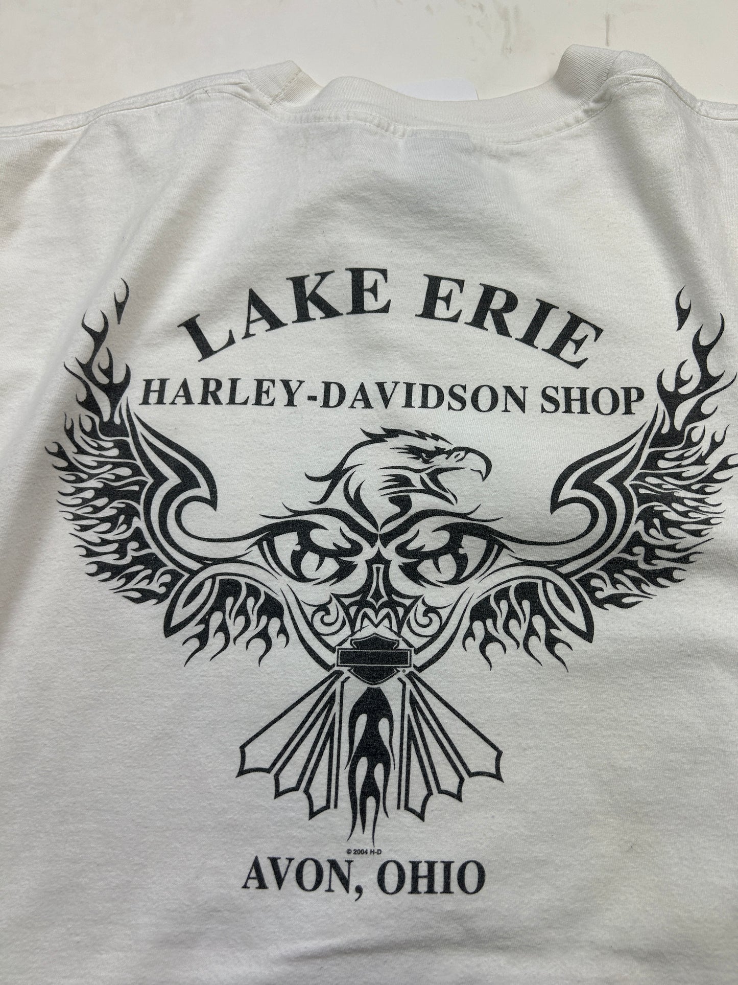 Vintage 2004 Harley Davidson Burning Up The Road Flaming Eagle T Shirt Size L