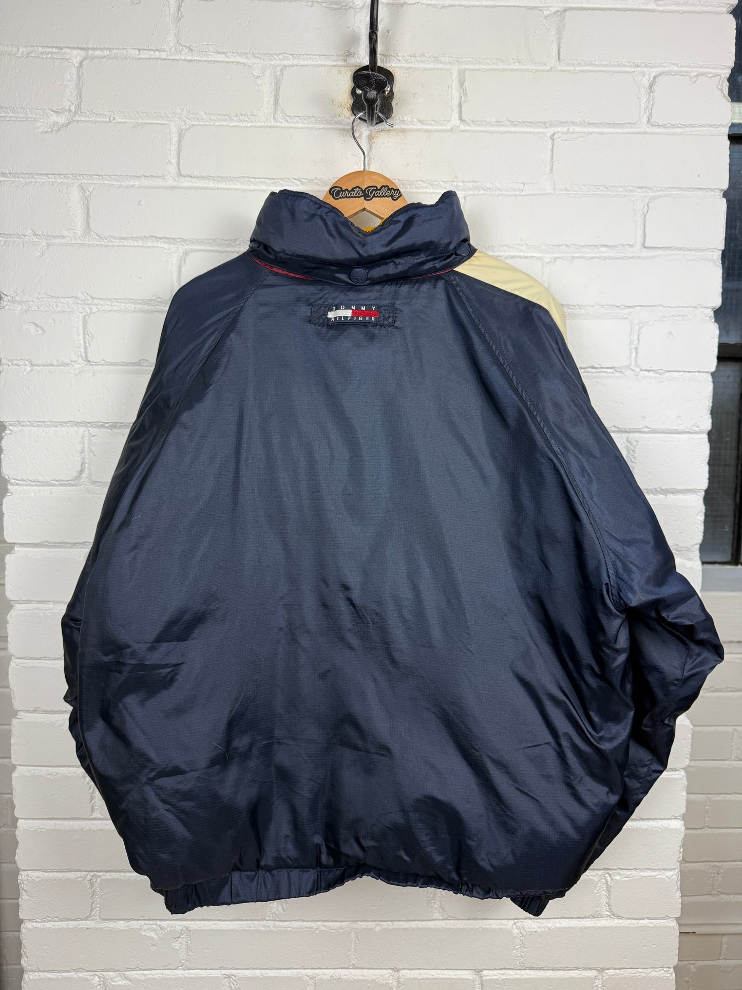 Vintage 90s Tommy Hilfiger Embroidered Flag Down Feathers Insulated Puffer Jacket Size L