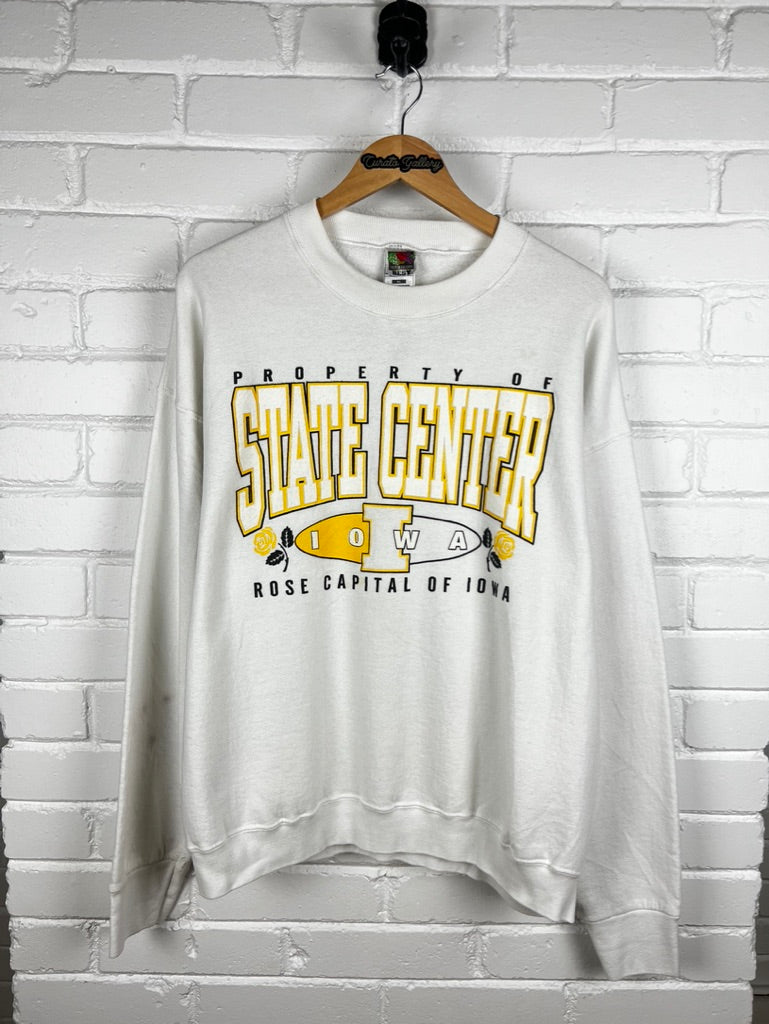 Vintage 90s Iowa State Centre Rose Capital Graphic Sweatshirt Size XL White