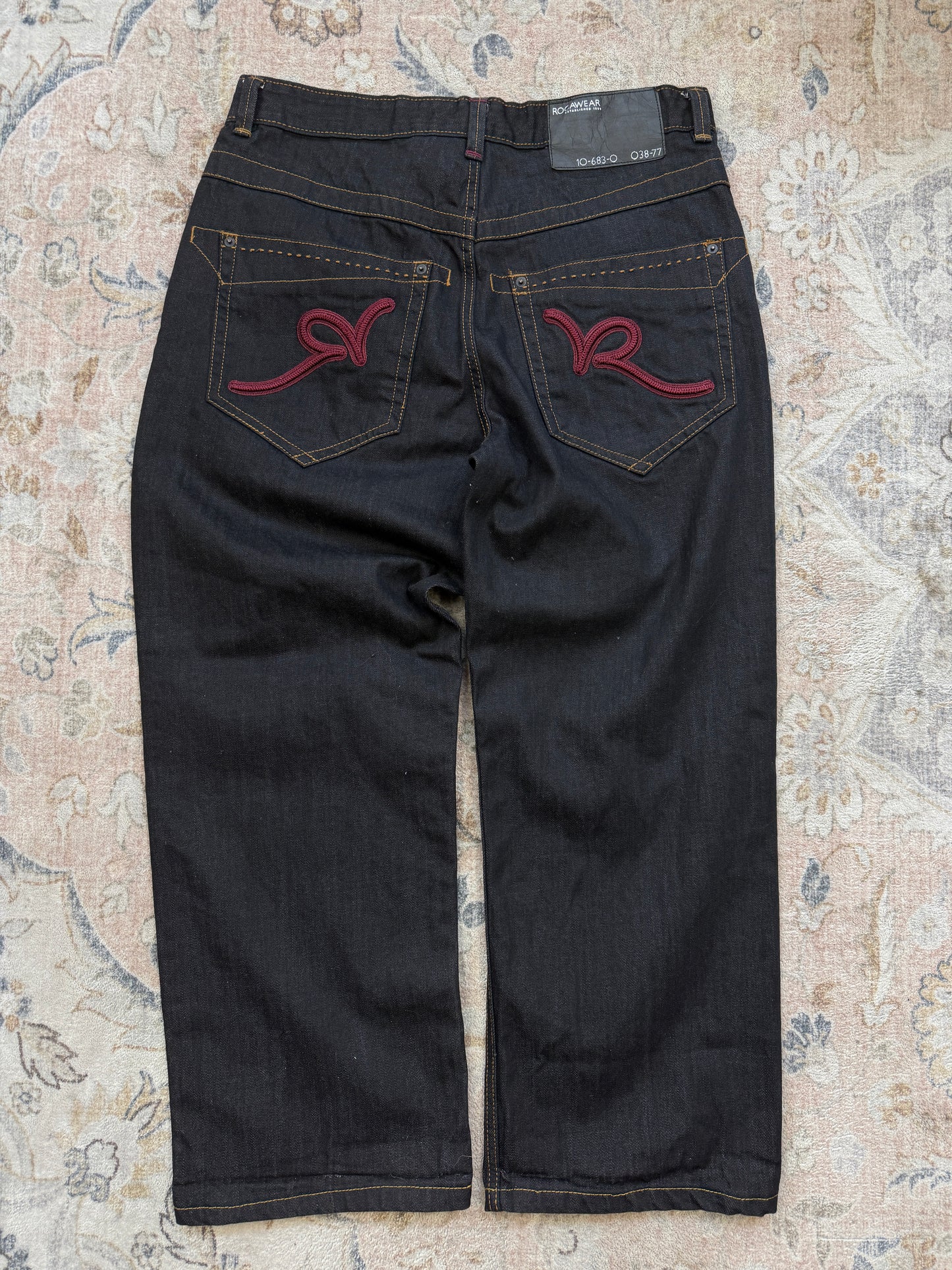 Vintage Y2K Rocawear Embroidered Back Pocket Black Denim Pants Size 36W