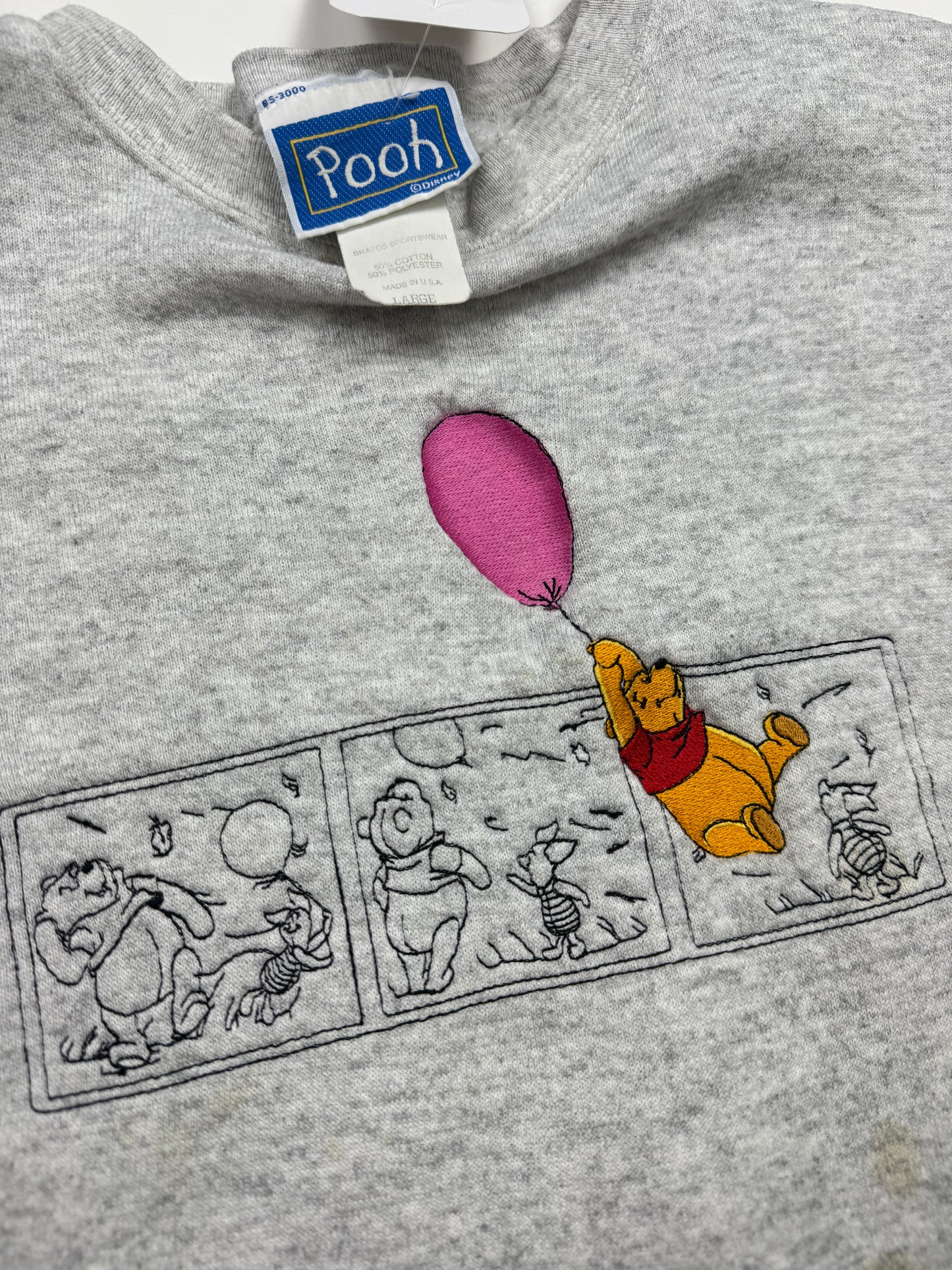 Vintage 90s Winnie The Poo Disney Embroidered Graphic Piglet Crewneck Sweatshirt Size L