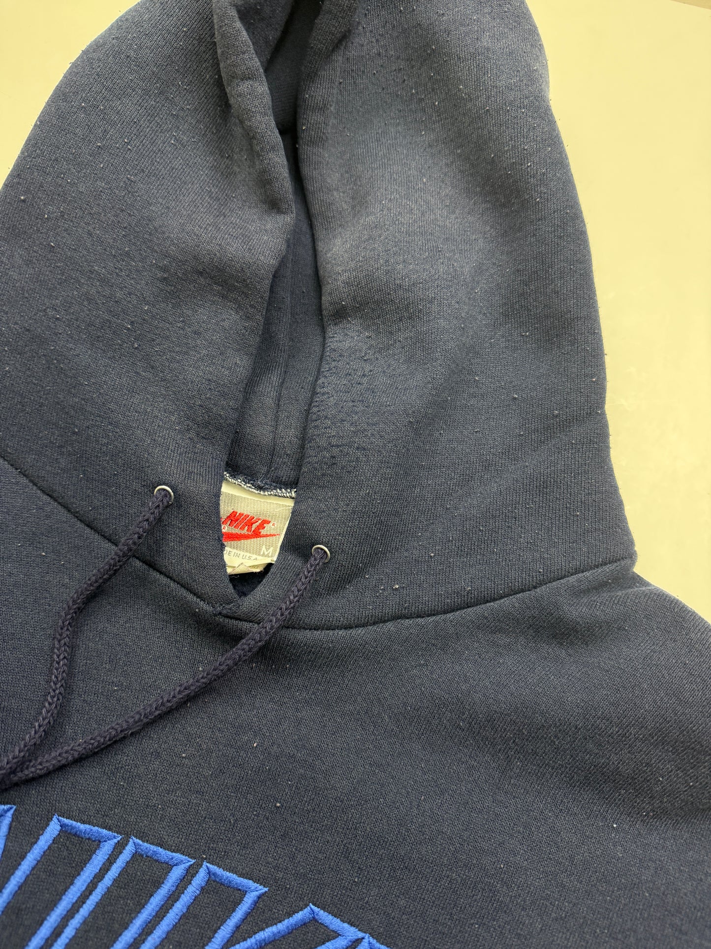 Vintage 80s/90s Nike Embroidered Spell Out Blue Ombre Hooded Sweatshirt Size M