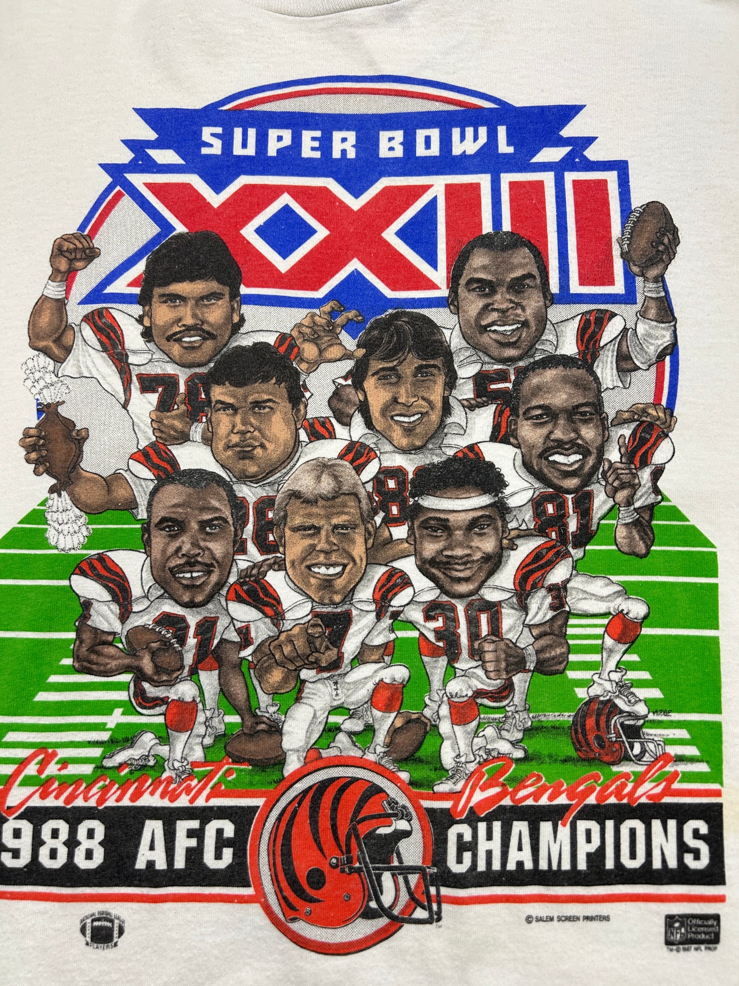 Vintage 1988 Cincinnati Bengals AFC Champs Super Bowl XXIII Salem Caricature T Shirt Size XL 80s