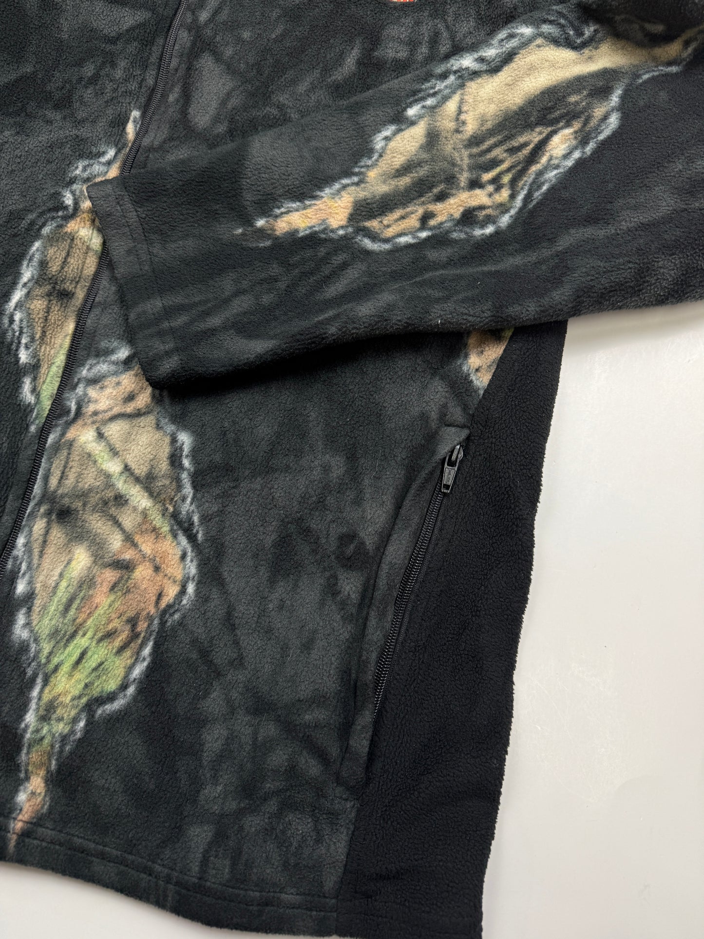 Mossy Oak Tree Camo Embroidered Logo AOP Fleece Full Zip Sweater Size L