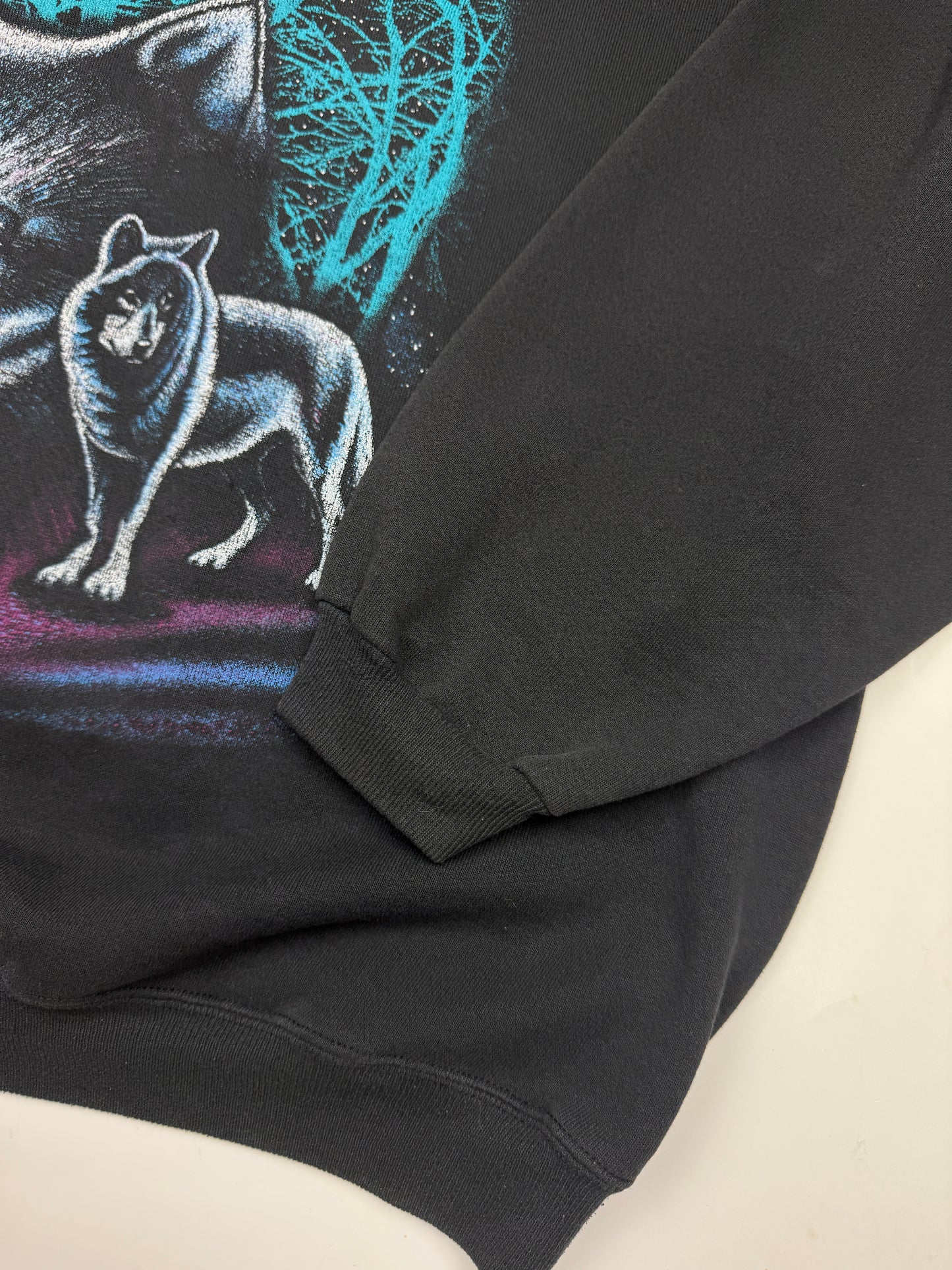 Vintage 90S Wolf Full Moon Art Nature Wilderness Graphic Sweatshirt Size XXL
