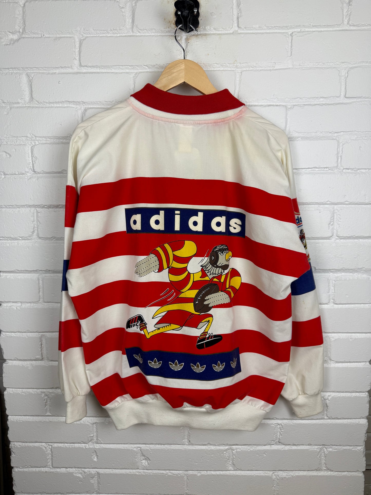 Vintage 80s Adidas USA Rugby Striped Bald Eagle Tre Foil Collared Sweatshirt Size XL
