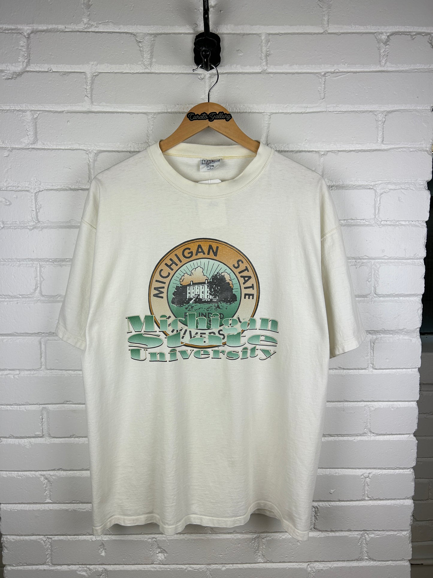 Vintage 90s Michigan State University Spartans Collegiate Crest T Shirt Size L