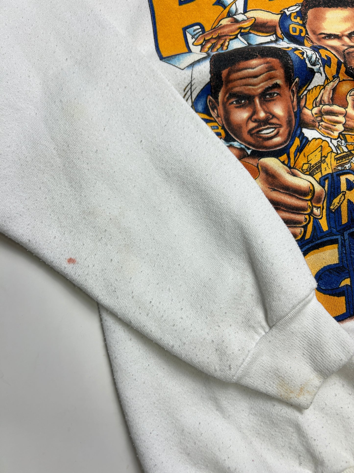 Vintage 1995 St Louis Rams Wrecking Crew Bettis Gilbert Caricature NFL Sweatshirt Size L 90s