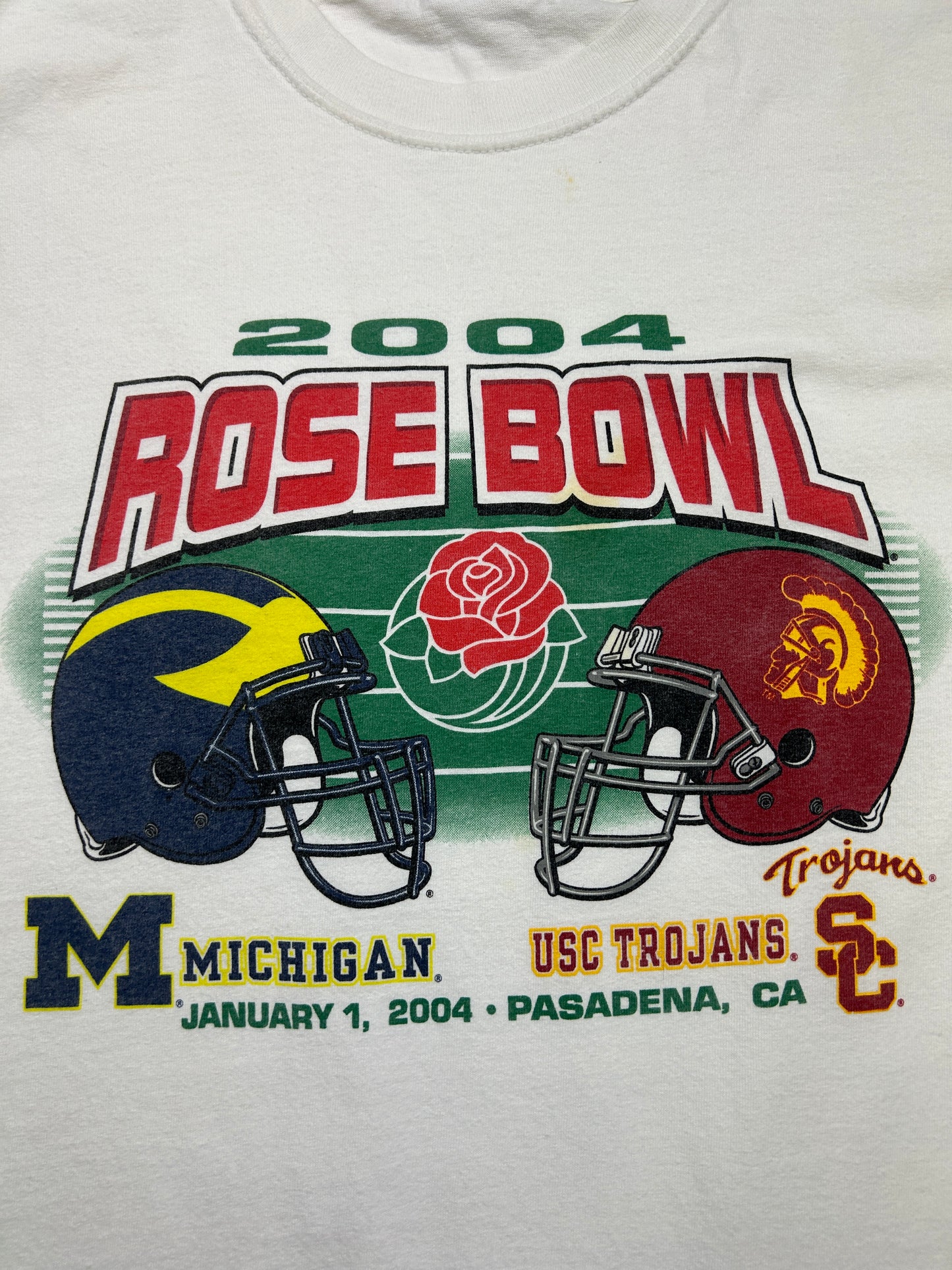 Vintage 2004 Rose Bowl Michigan Vs USC NCAA Football Graphic T Shirt Size XL