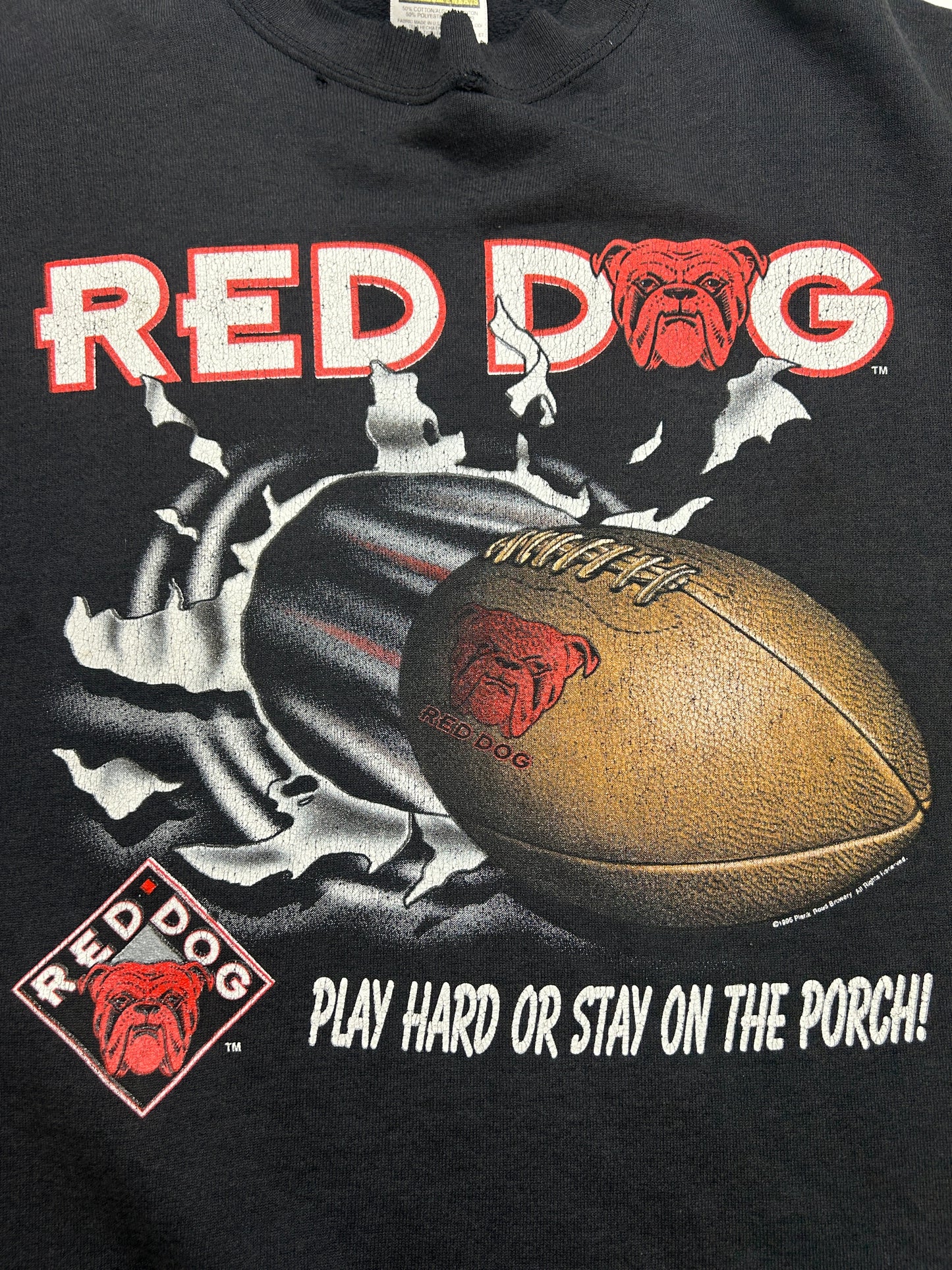 Vintage 1995 Red Dog Football Chest Buster Play Hard Graphic Sweatshirt Size XL 90s