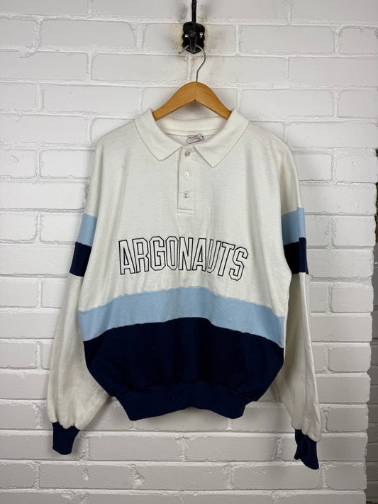 Vintage 80s/90s Toronto Argonauts Embroidered Spell Out Quarter Button Polo Sweatshirt Size M