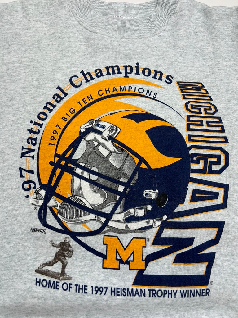 Vintage 1997 Michigan Wolverines Big 10 Champs Heisman Trophy Winner Sweatshirt Size L 90s