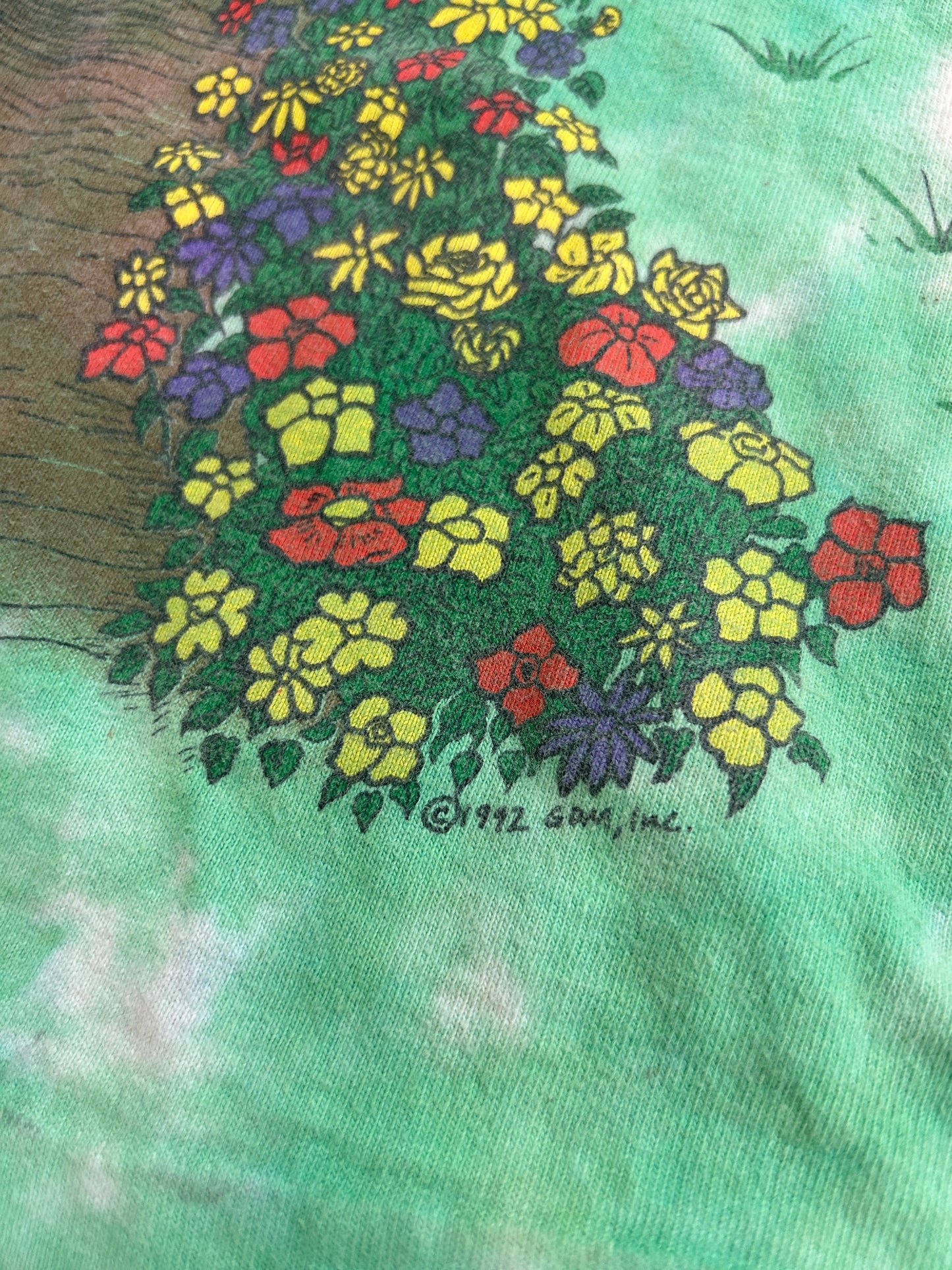 Vintage 1992 Grateful Dead Spring Tour Dancing Bears Tie-Dye Liquid Blue T-Shirt Size L 90s