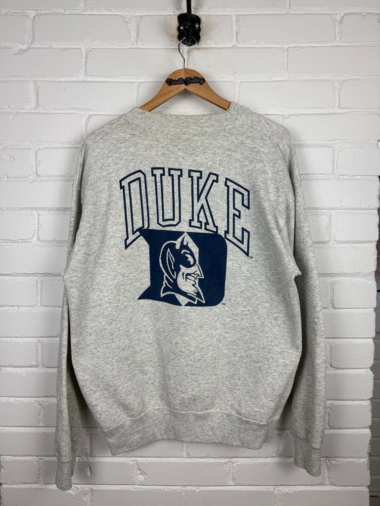 Vintage 90s Duke Blue Devils NCAA Collegiate Crest Front & Back Graphic Sweatshirt Size XL