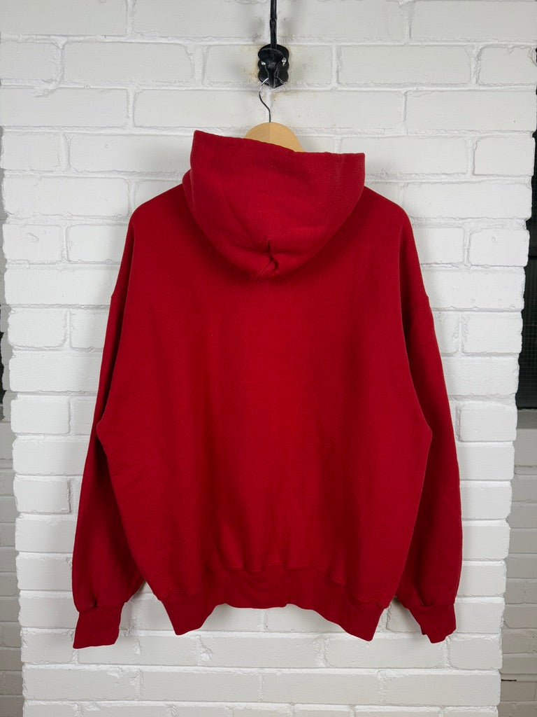 Vintage Russell Athletic Cropped Boxy Fit Blank Hooded Sweatshirt Size XL Dark Red