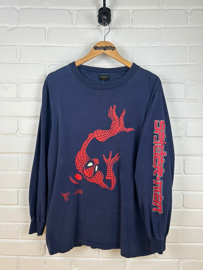 Vintage 90s The Amazing Spiderman Sleeve Spell Out Cartoon Changes Long Sleeve T Shirt Size L