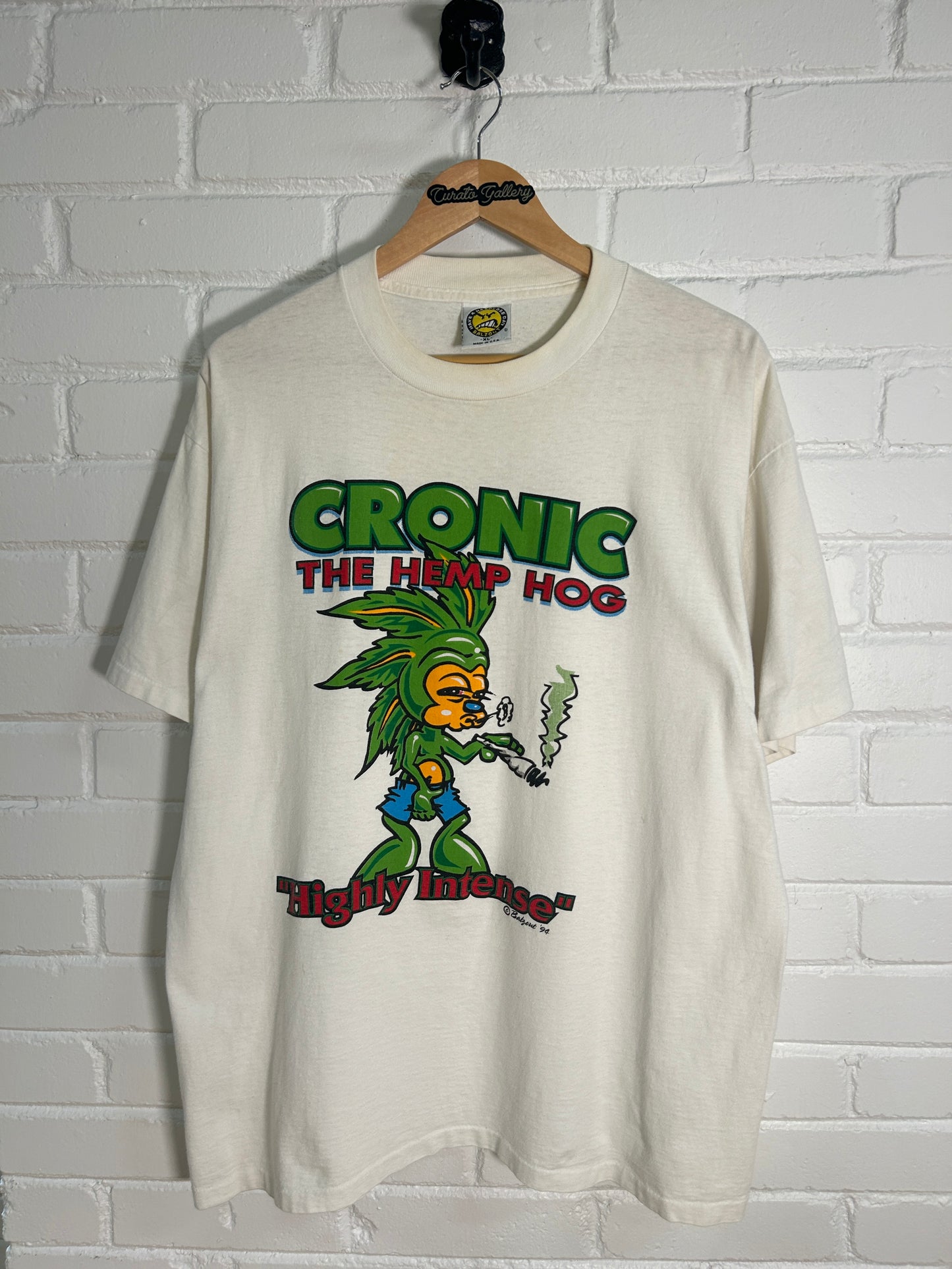 Vintage 1994 Cronic The Hemp Hog Highly Intense Sonic Parody Weed T-Shirt Size XL 90s