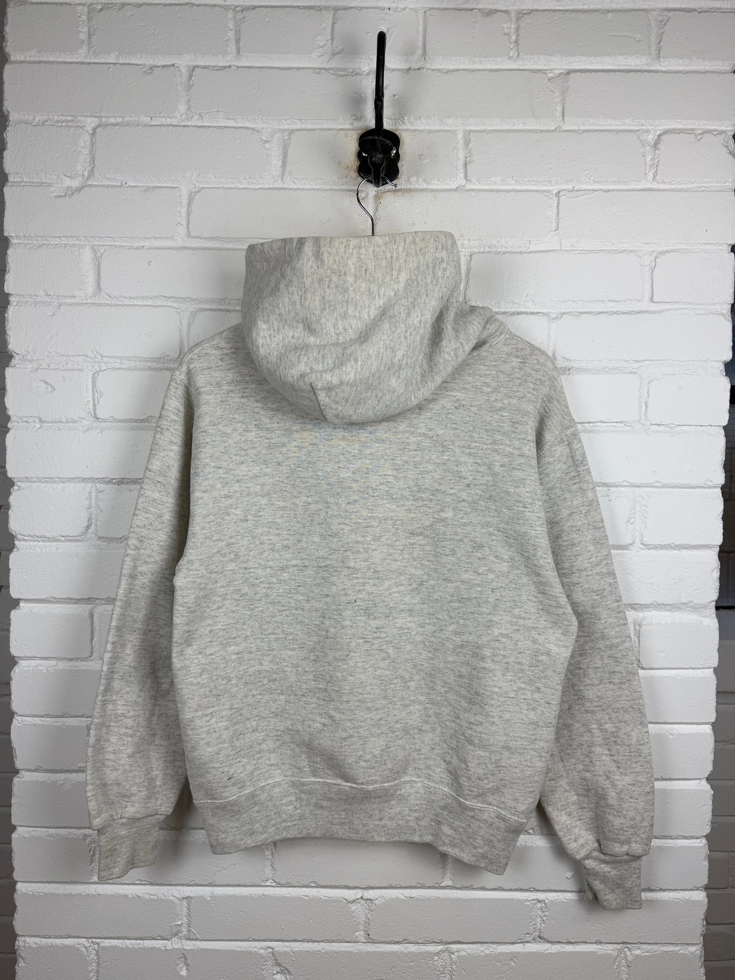 Vintage 90s Russell Athletic Cropped Boxy Fit Blank Hooded Sweatshirt Size M Heather Gray