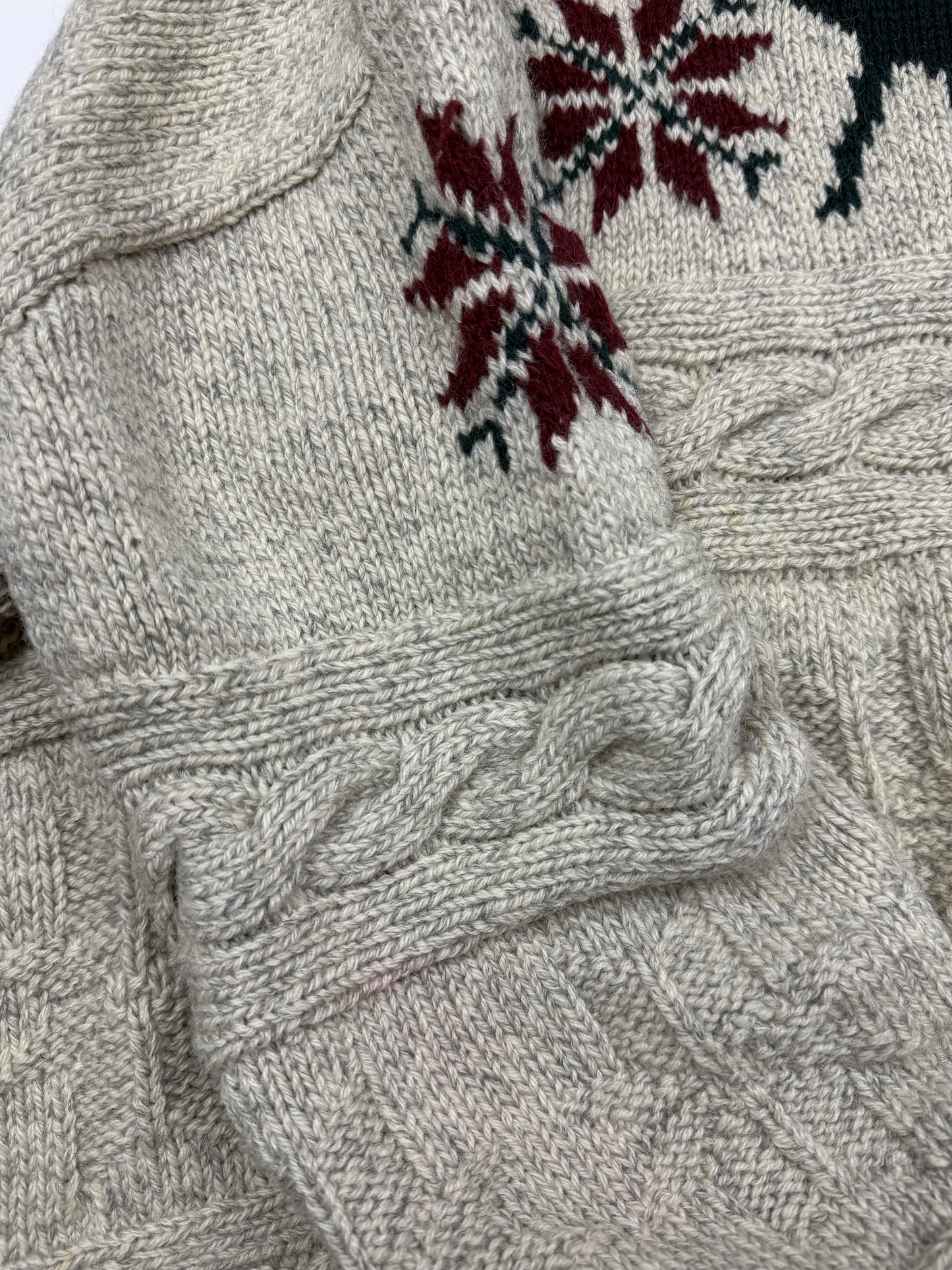 Vintage 90s Polo Ralph Lauren Reindeer Snowflake Wool Hand Knit Cable Sweater Size XL