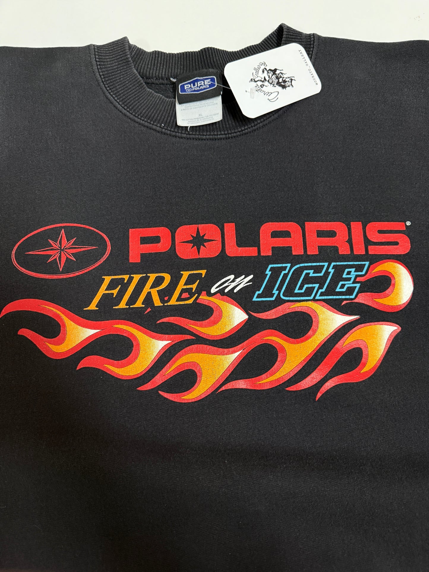 Vintage 90s Polaris Fire On Ice Snowmobile Flames Graphic Crewneck Sweatshirt Size XL