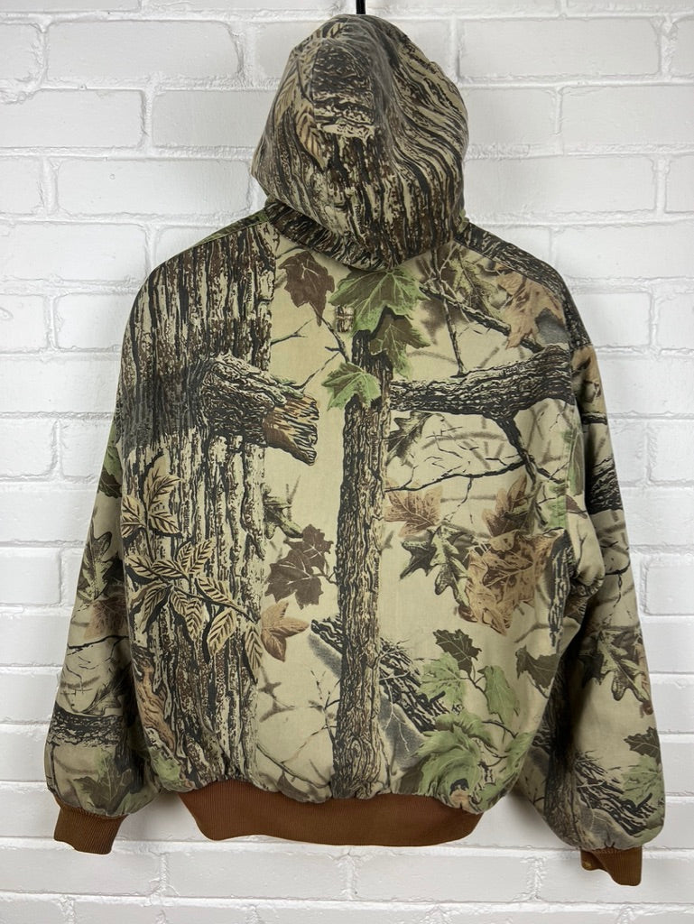 Vintage 90s Commander Real Tree Camo Insulated Hooded Cropped Bomber Jacket Size M