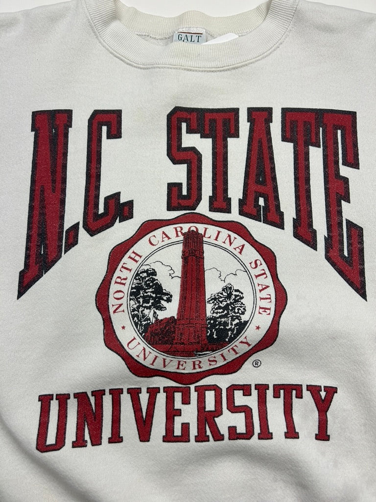 Vintage 90s NC State University Wolf Pack Collegiate Crest Graphic Sweatshirt Size M