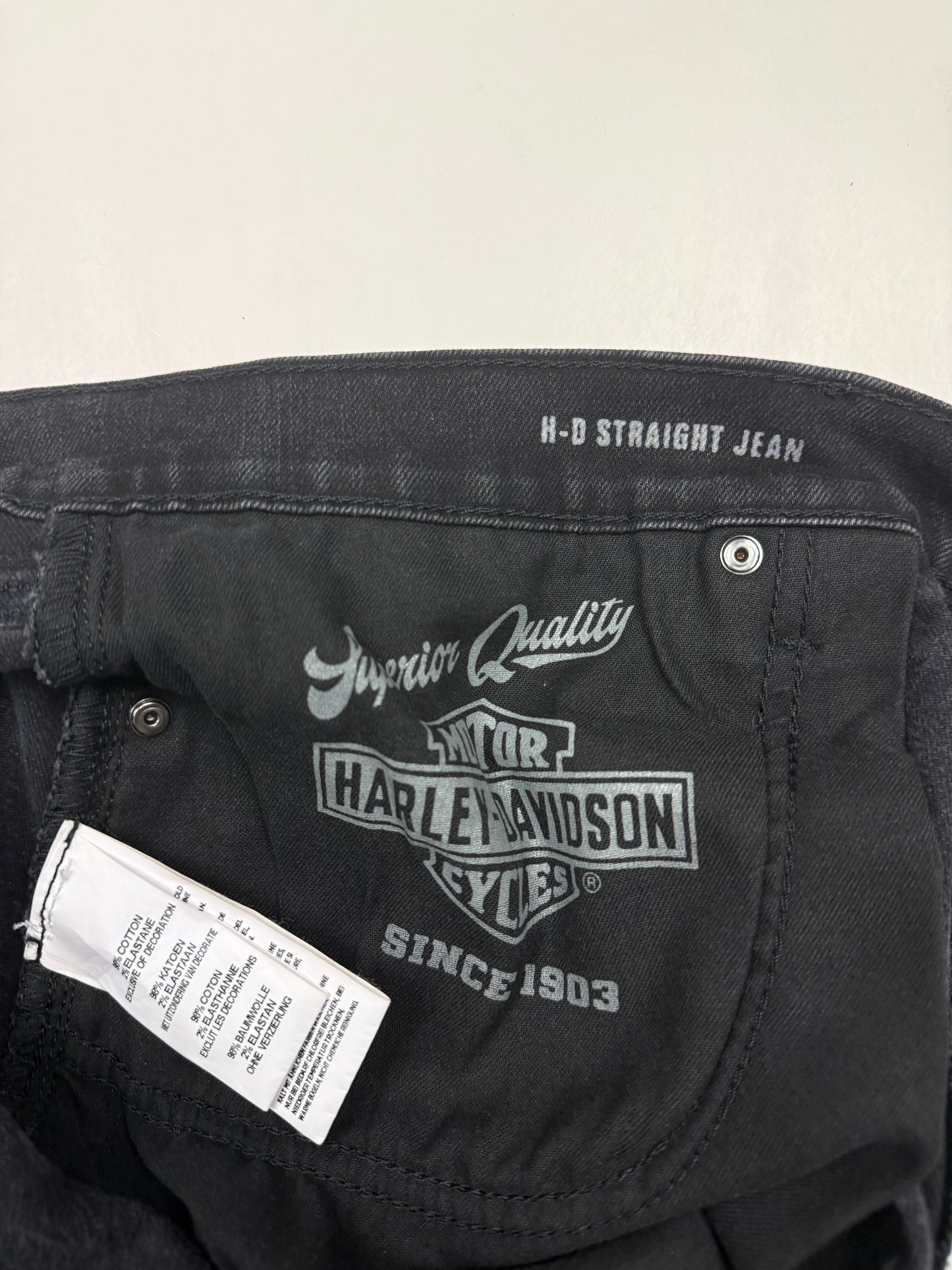 Harley Davidson Motorcycles Straight Jean Dark Black Denim Pants 38W