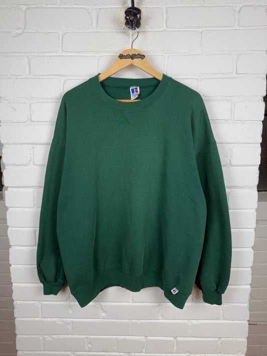 Vintage 90s Russell Athletic Boxy Fit Blank Crewneck Sweatshirt Size XXL Forrest Green