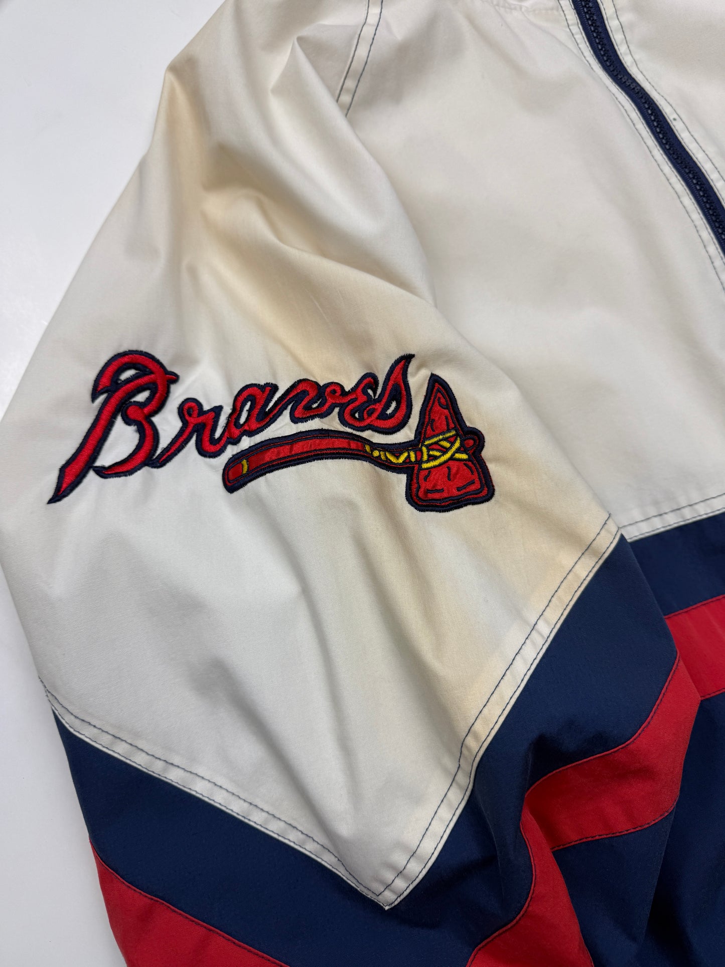 Vintage 90s Atlanta Braves MLB Starter Shoulder Patches 1/2 Zip Windbreaker Jacket Size XL